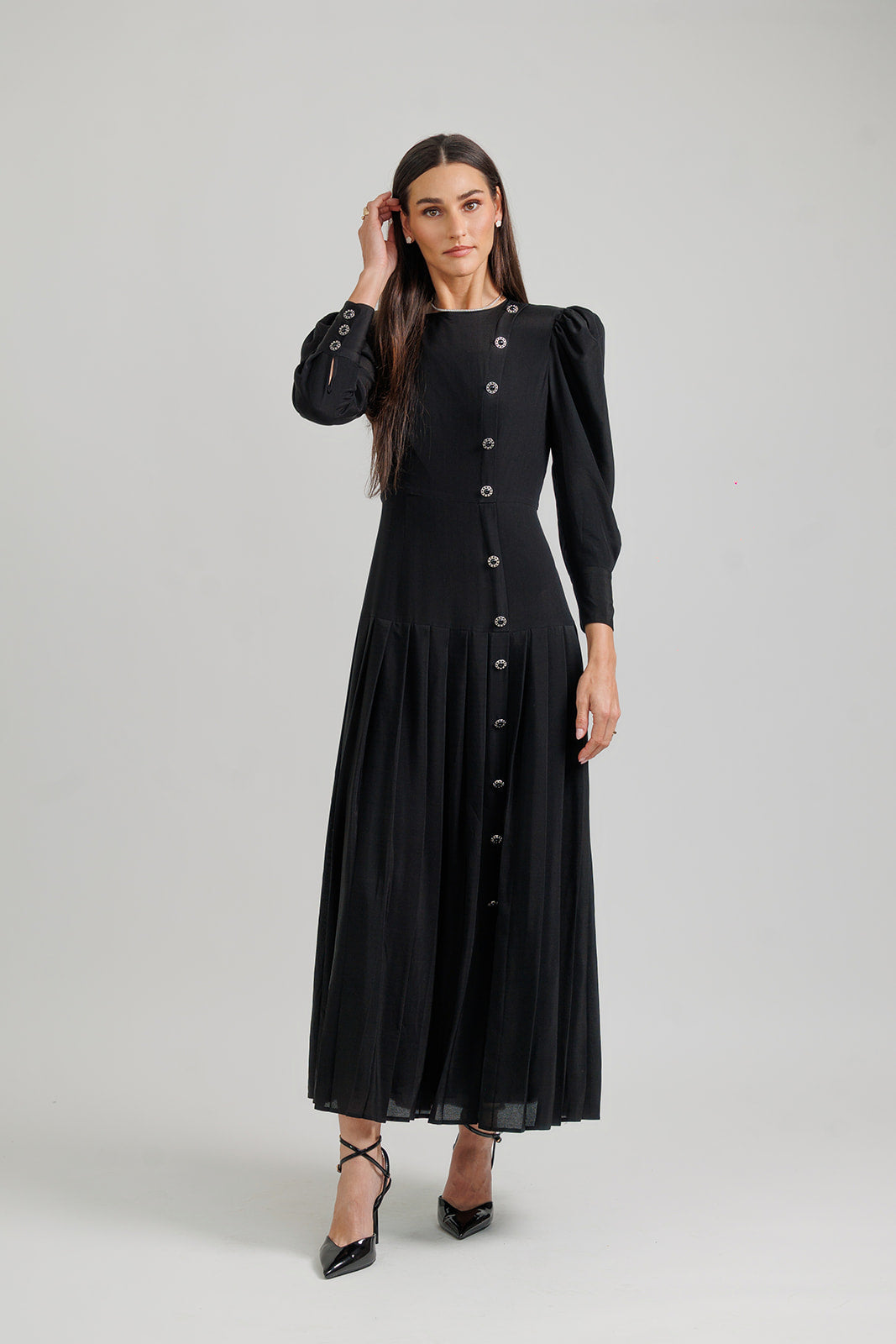 Silk A-Line Pleated Dress