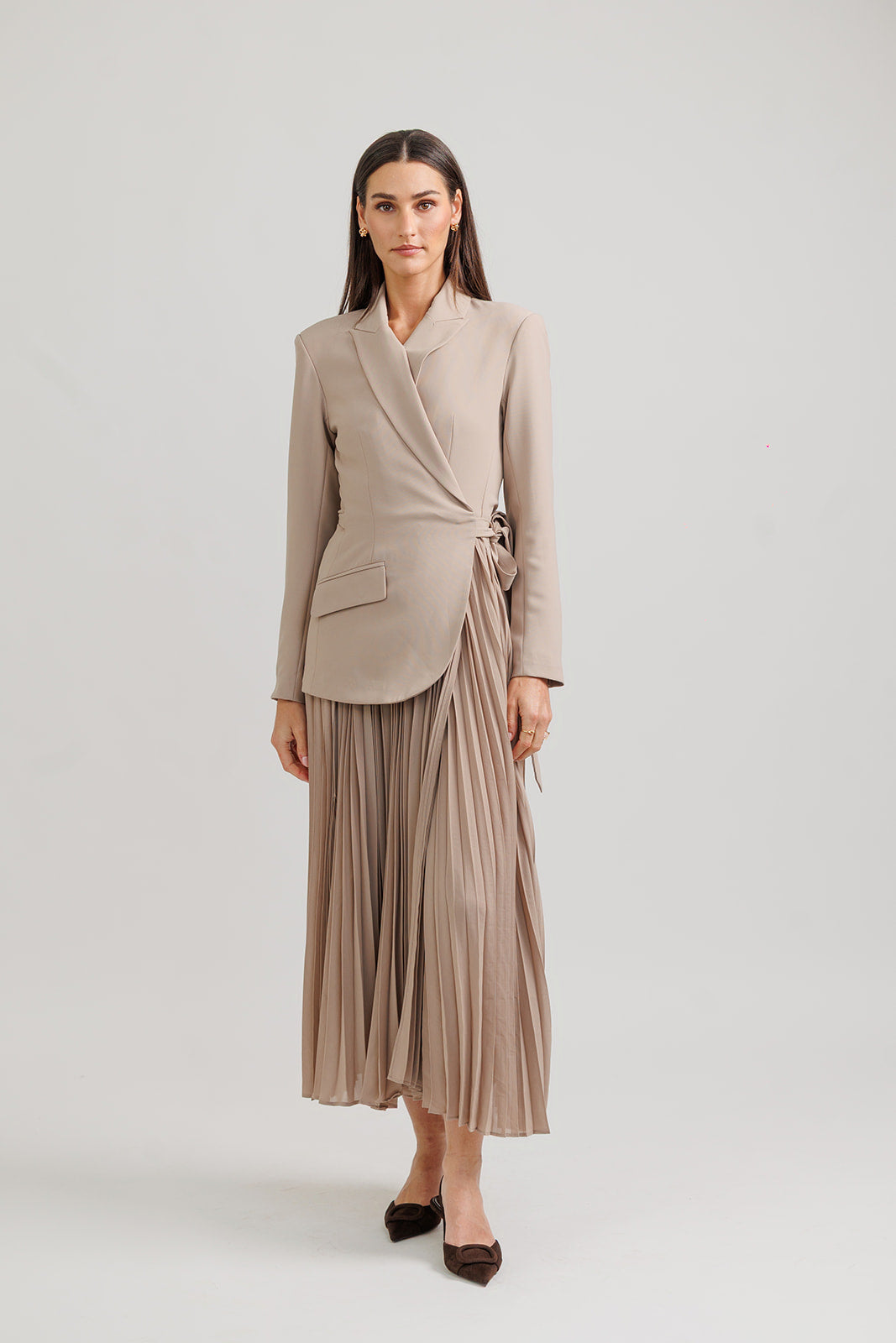 blazer dress with pleated skirt Accordian Pleat Time_2025-9-1 Tamren Denim Lace Up Finished with feature buttons Size:US 7-7.5 / EU 38