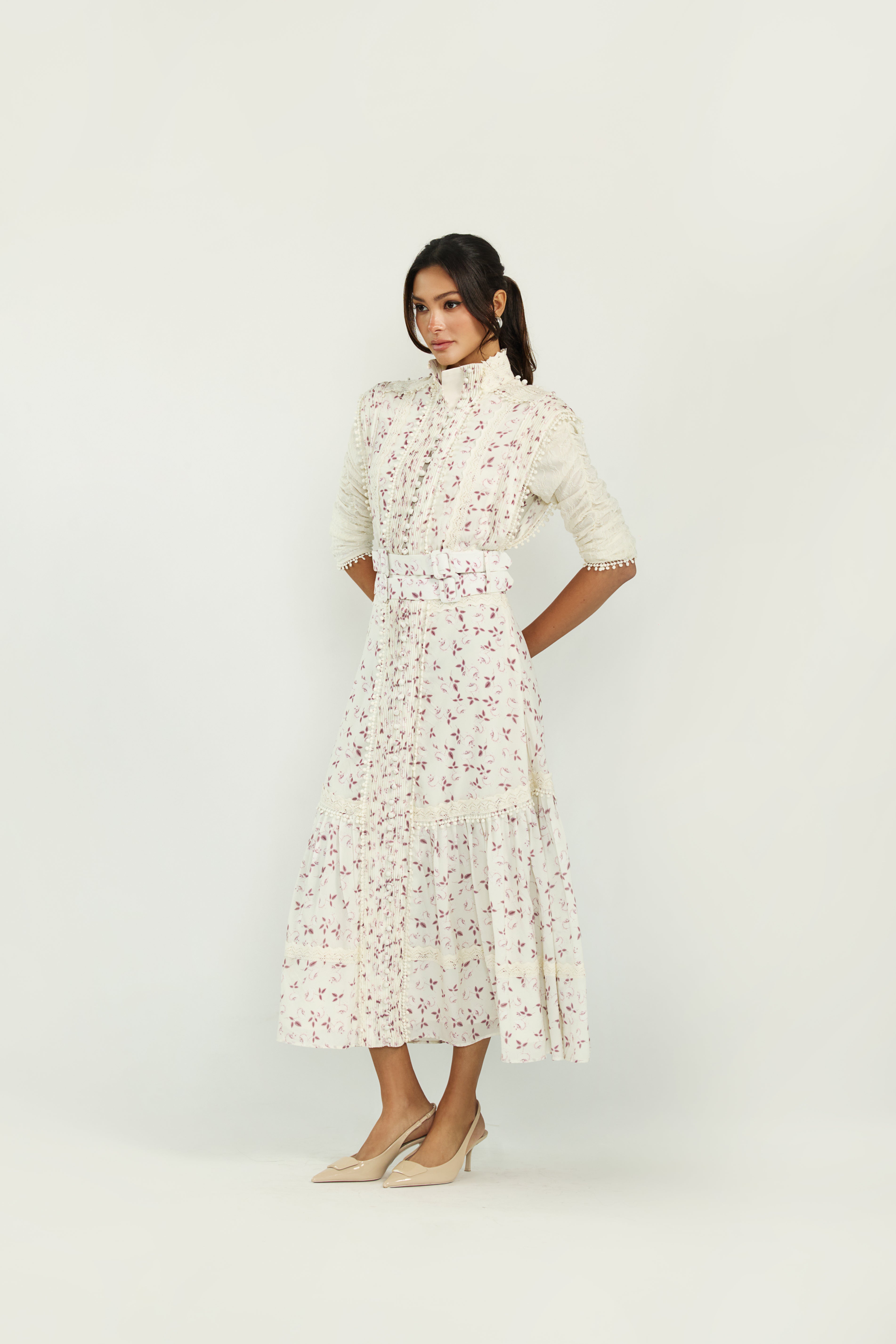 Lilac Petal Belted Midi Dress