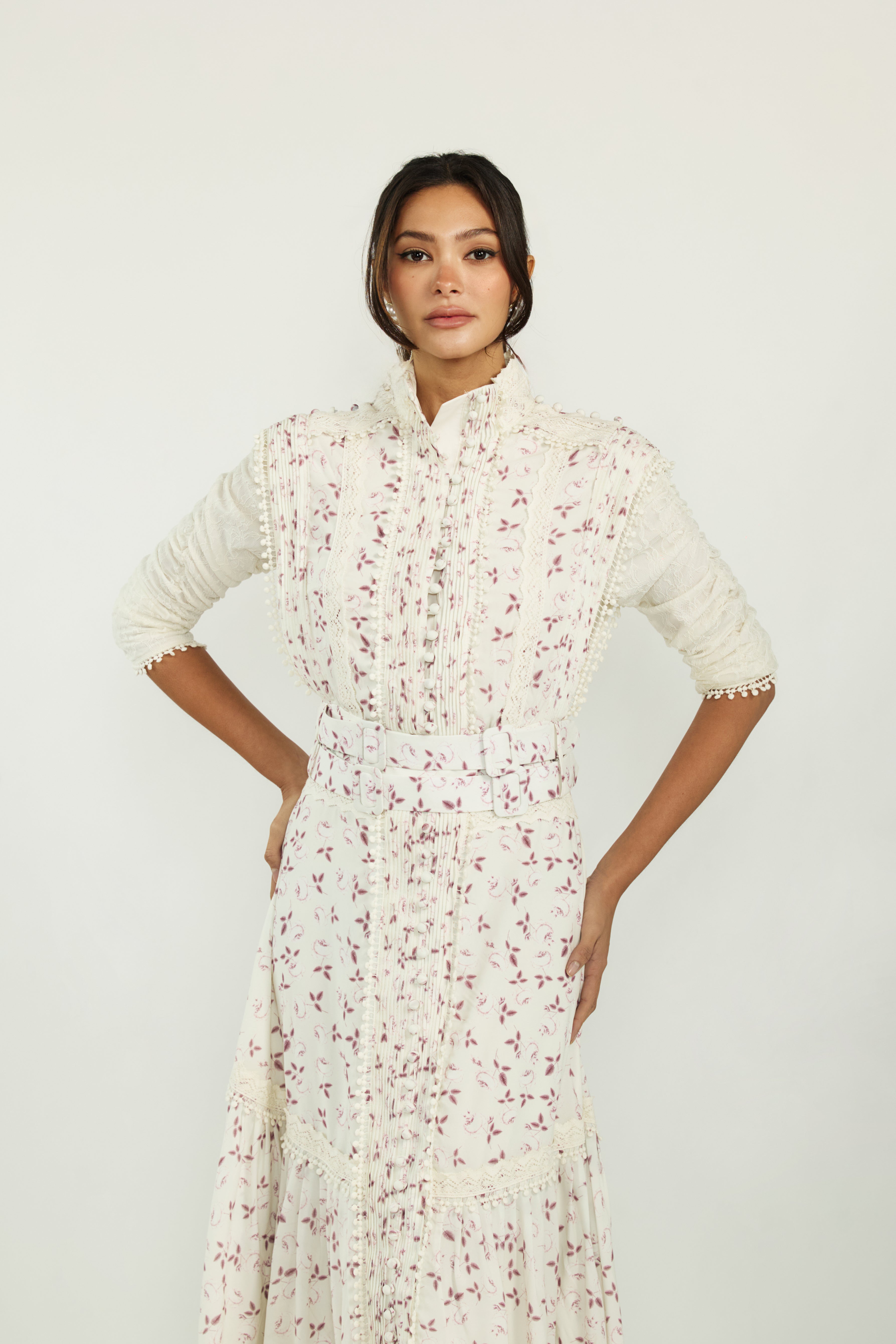 Lilac Petal Belted Midi Dress