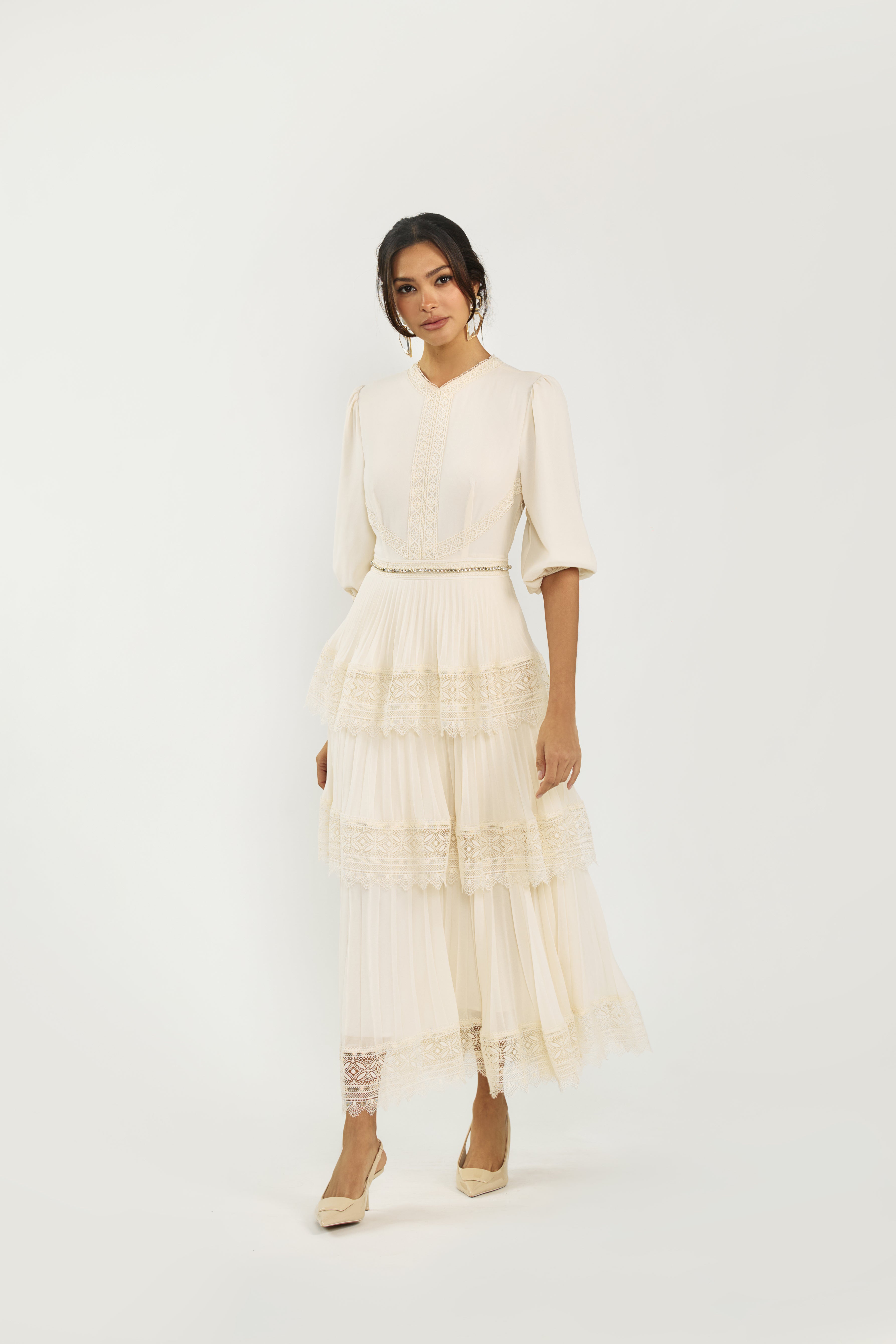 Lace Tier Maxi Dress - Cream Lace Tier Maxi Dress - Cream