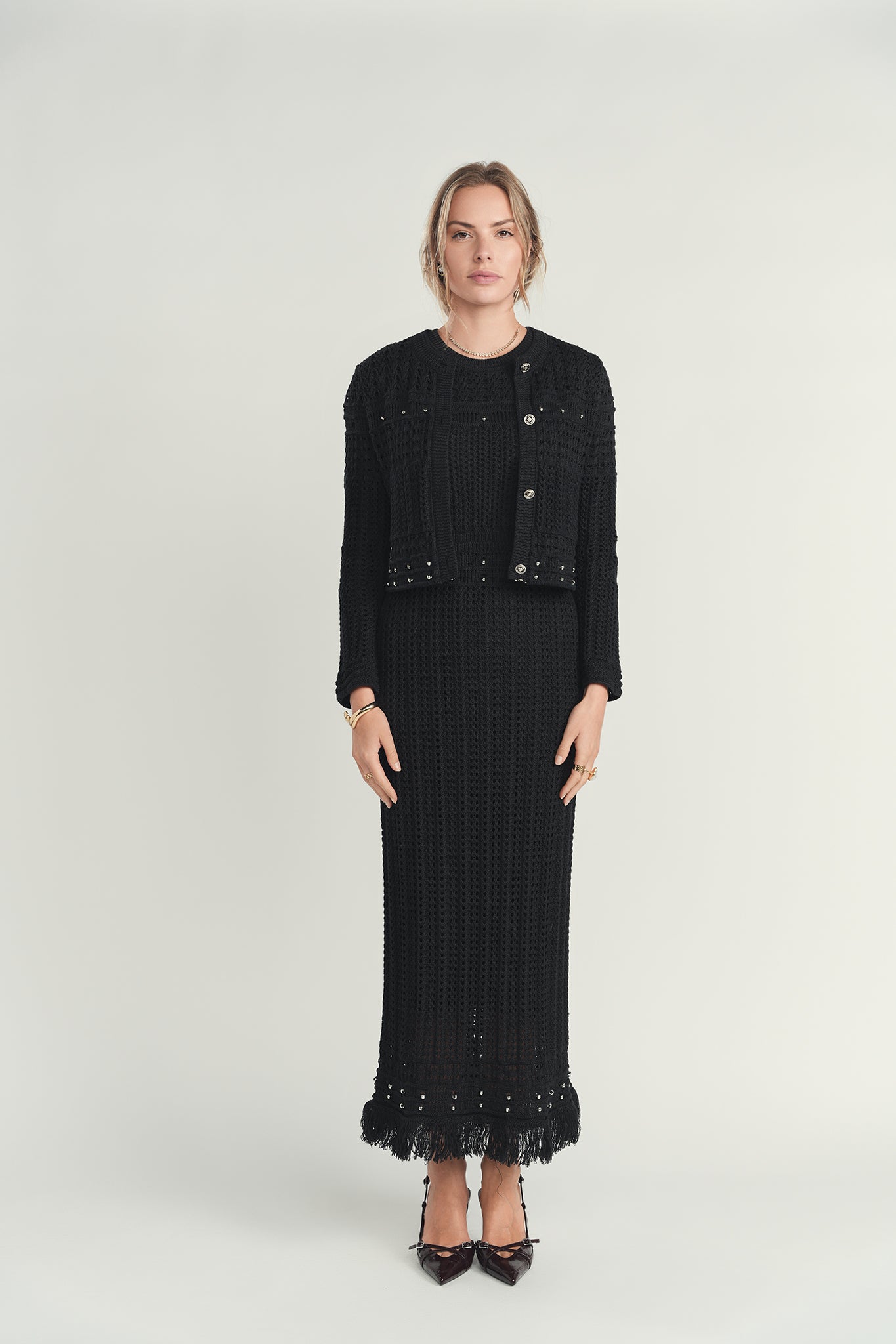 Shimmer Knit Dress & Cardigan - Black