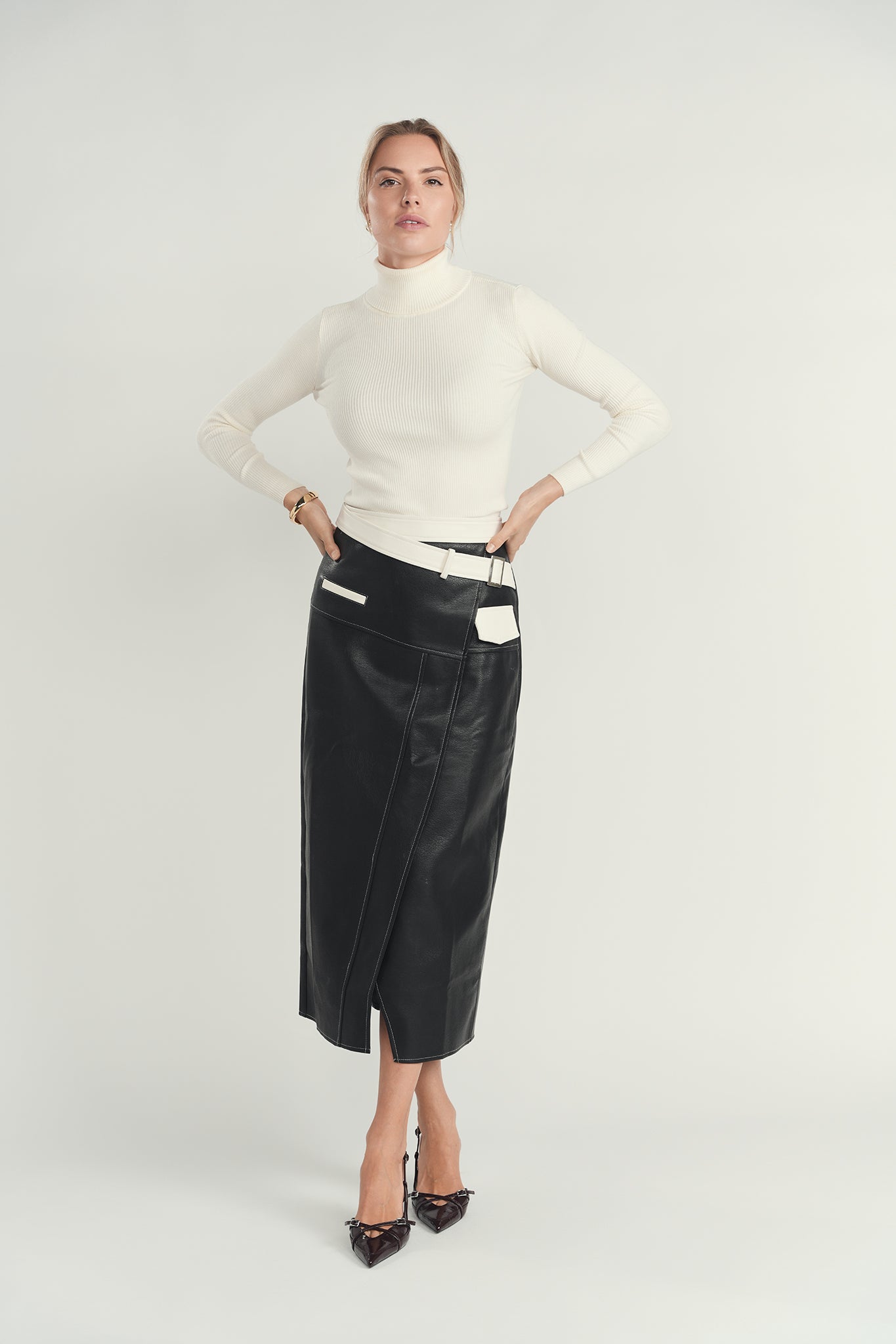 Belted Leather Skirt