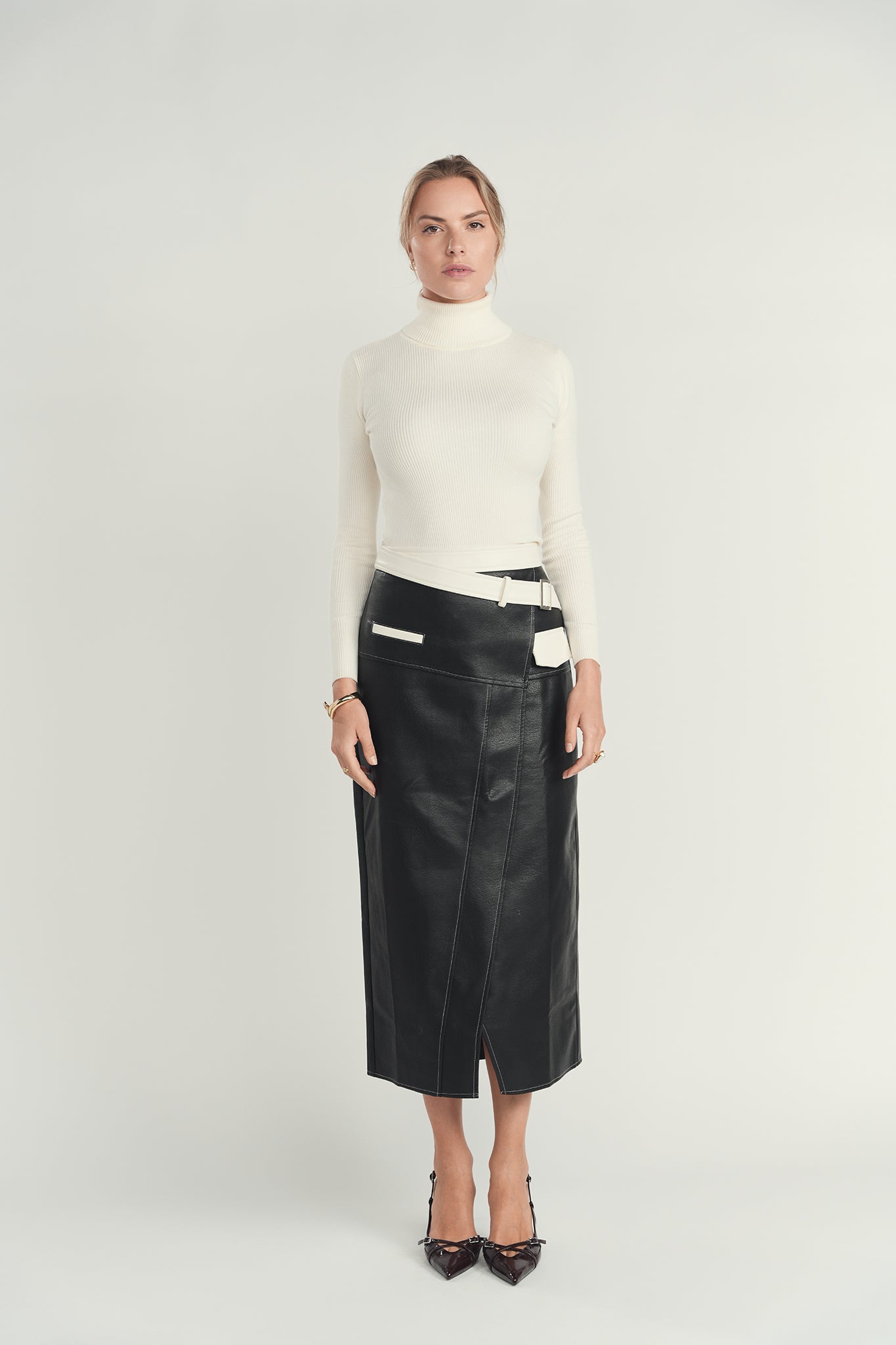 Belted Leather Skirt