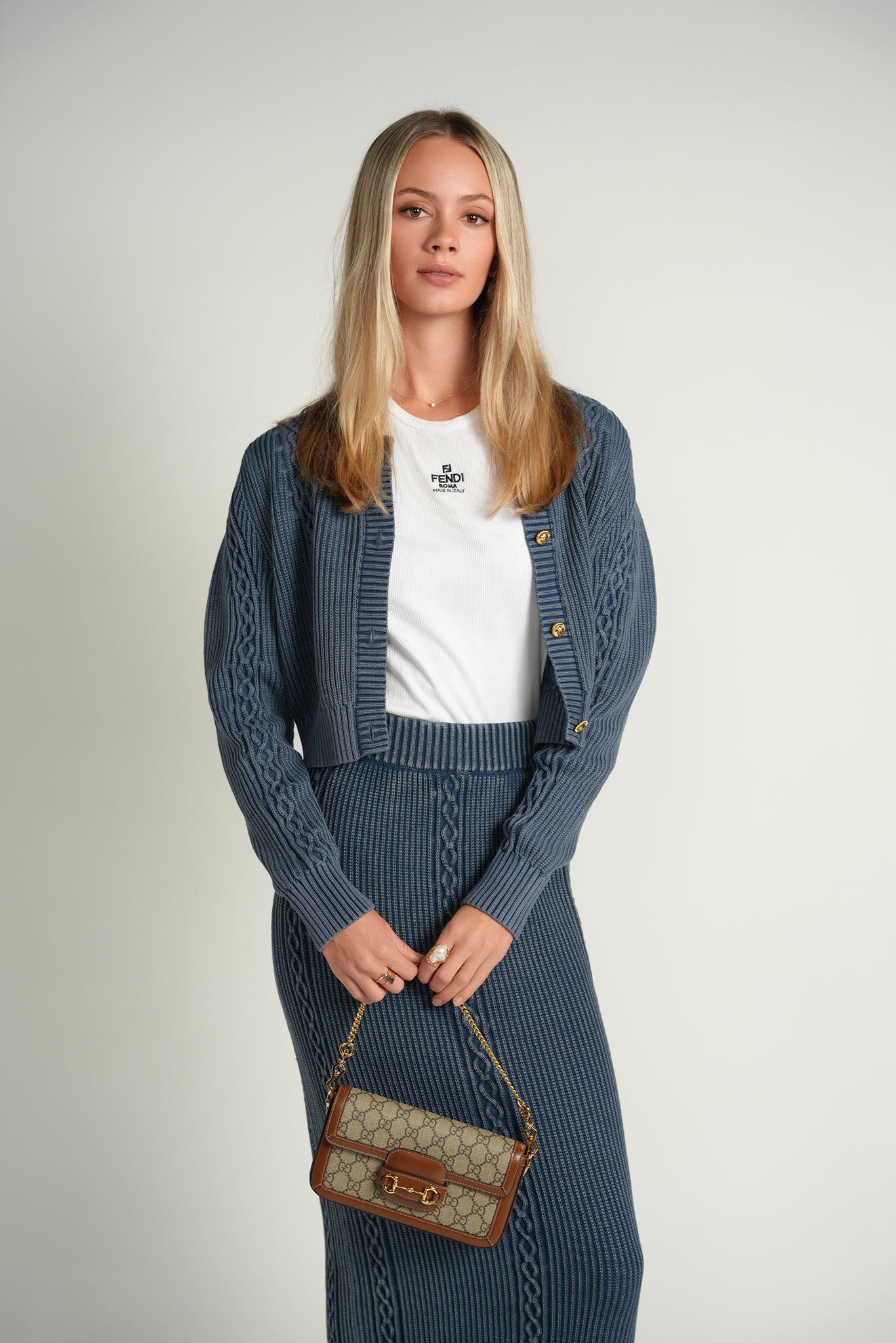 Denim Cable Cardigan