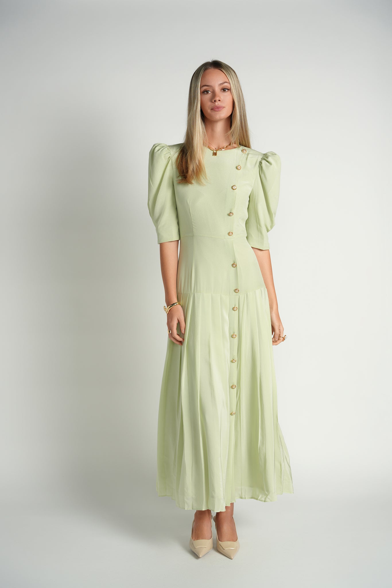 Silk A-Line Pleated Dress