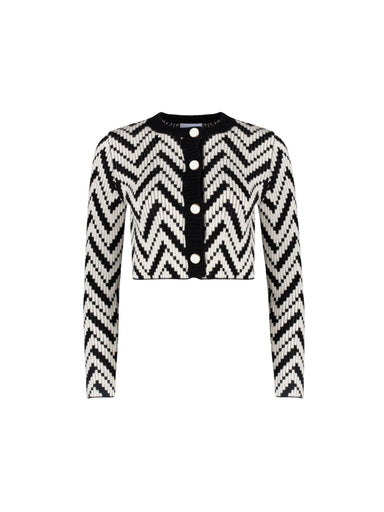 Herringbone Wool Cardigan - Black & White