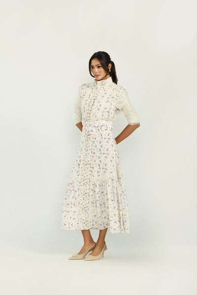 Lilac Petal Belted Midi Dress