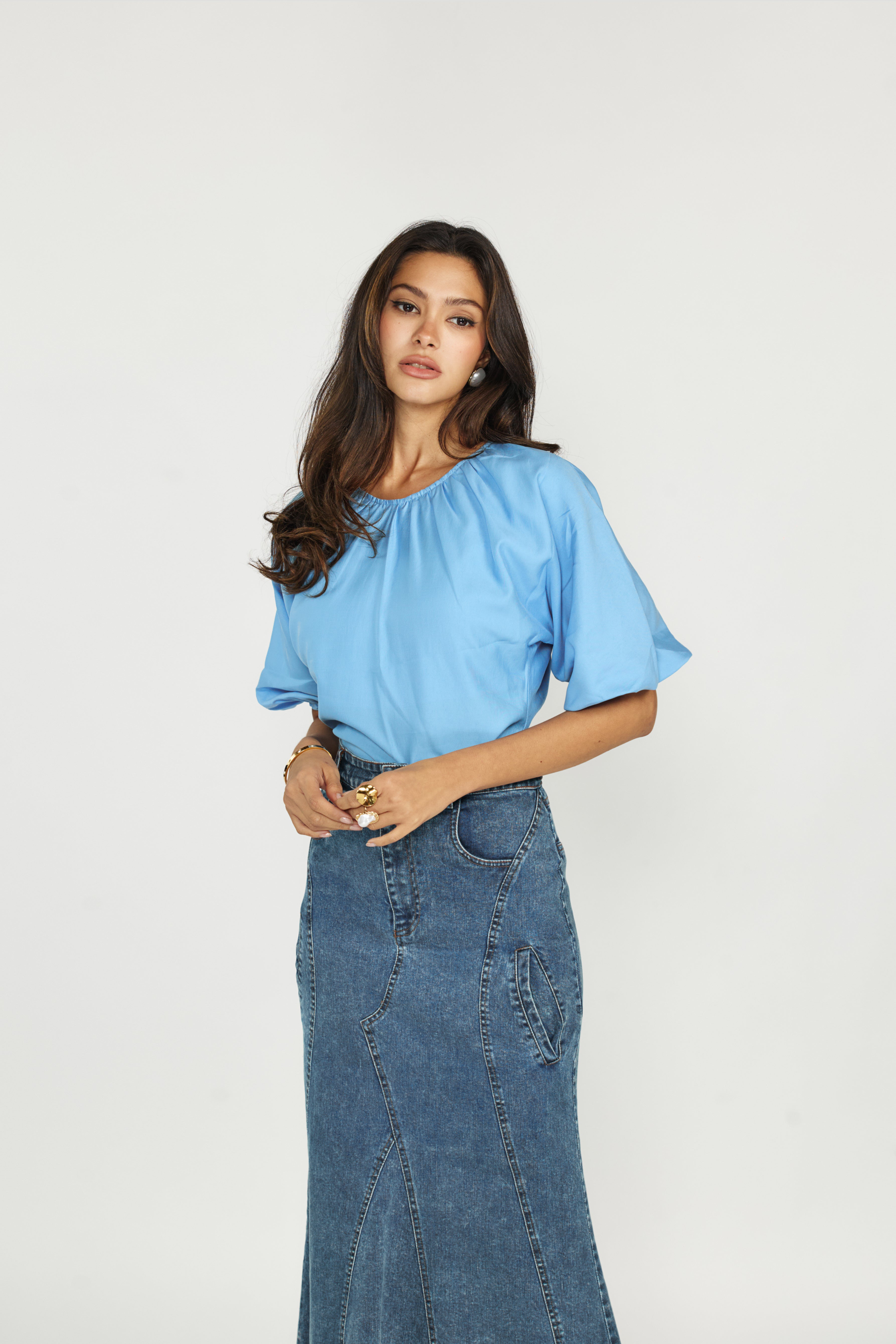 Tailored Flare Denim Skirt
