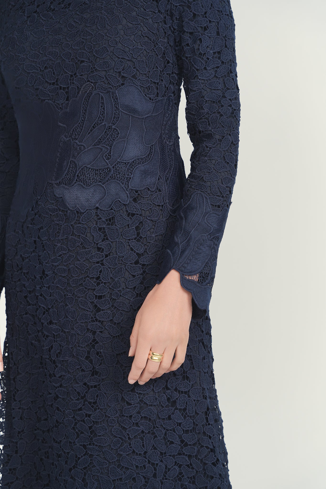 Lace Flare Midi Dress - Navy