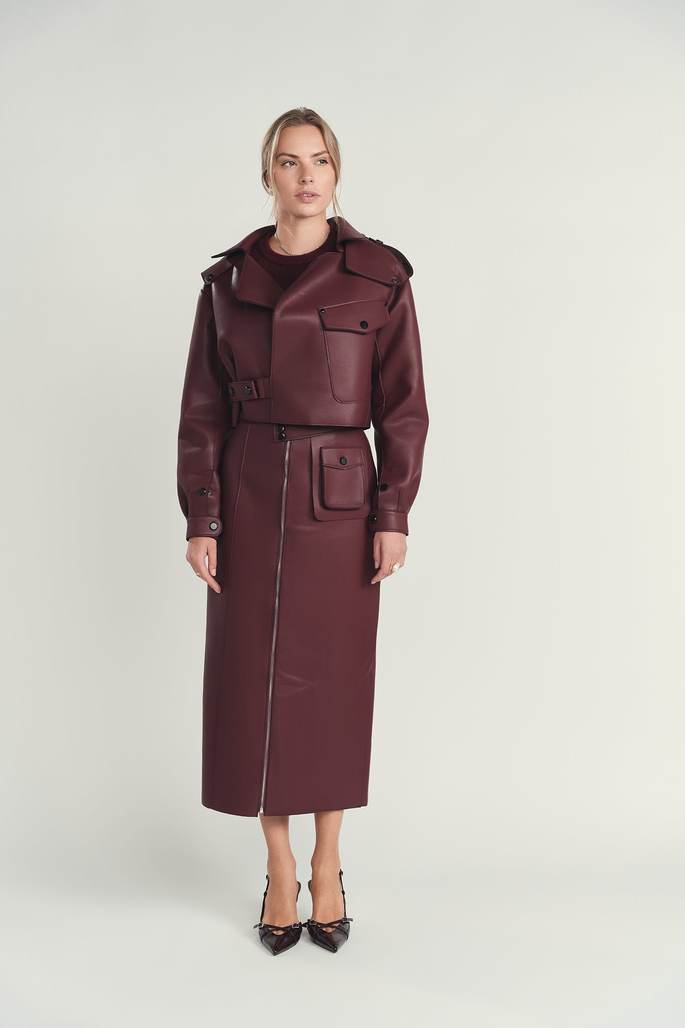 Maroon Structured Leather Jacket