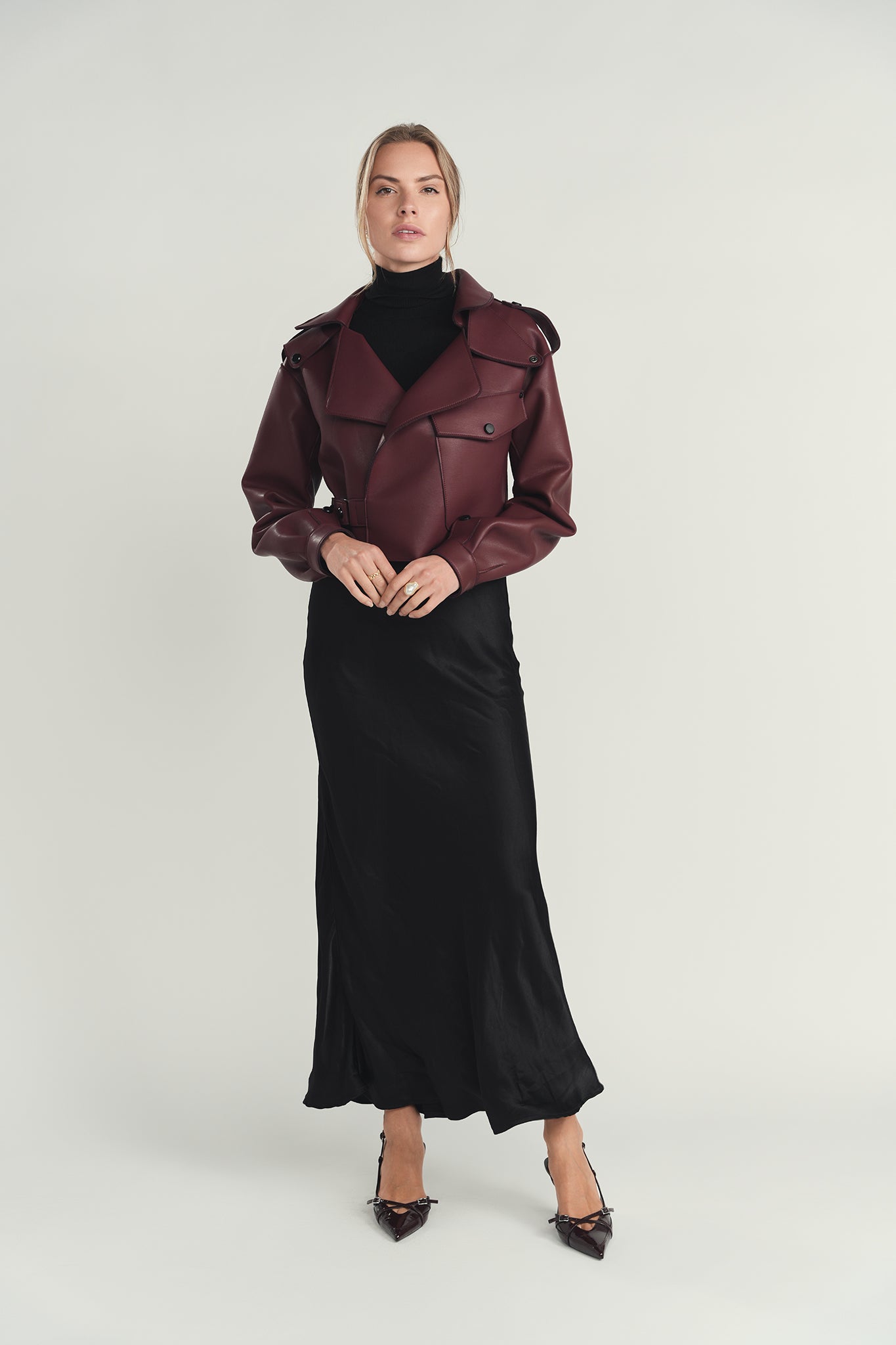 Maroon Structured Leather Jacket