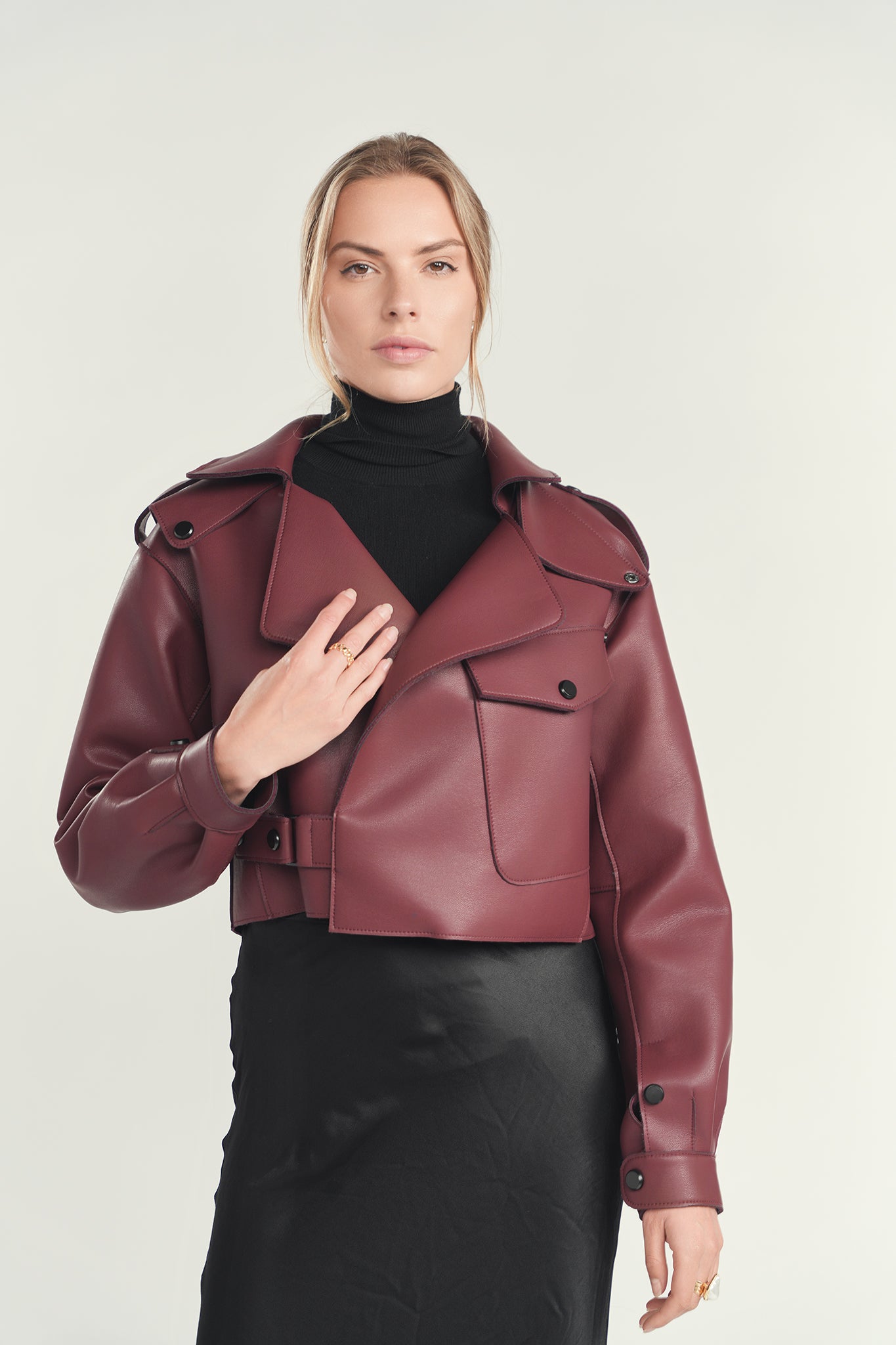 Maroon Structured Leather Jacket