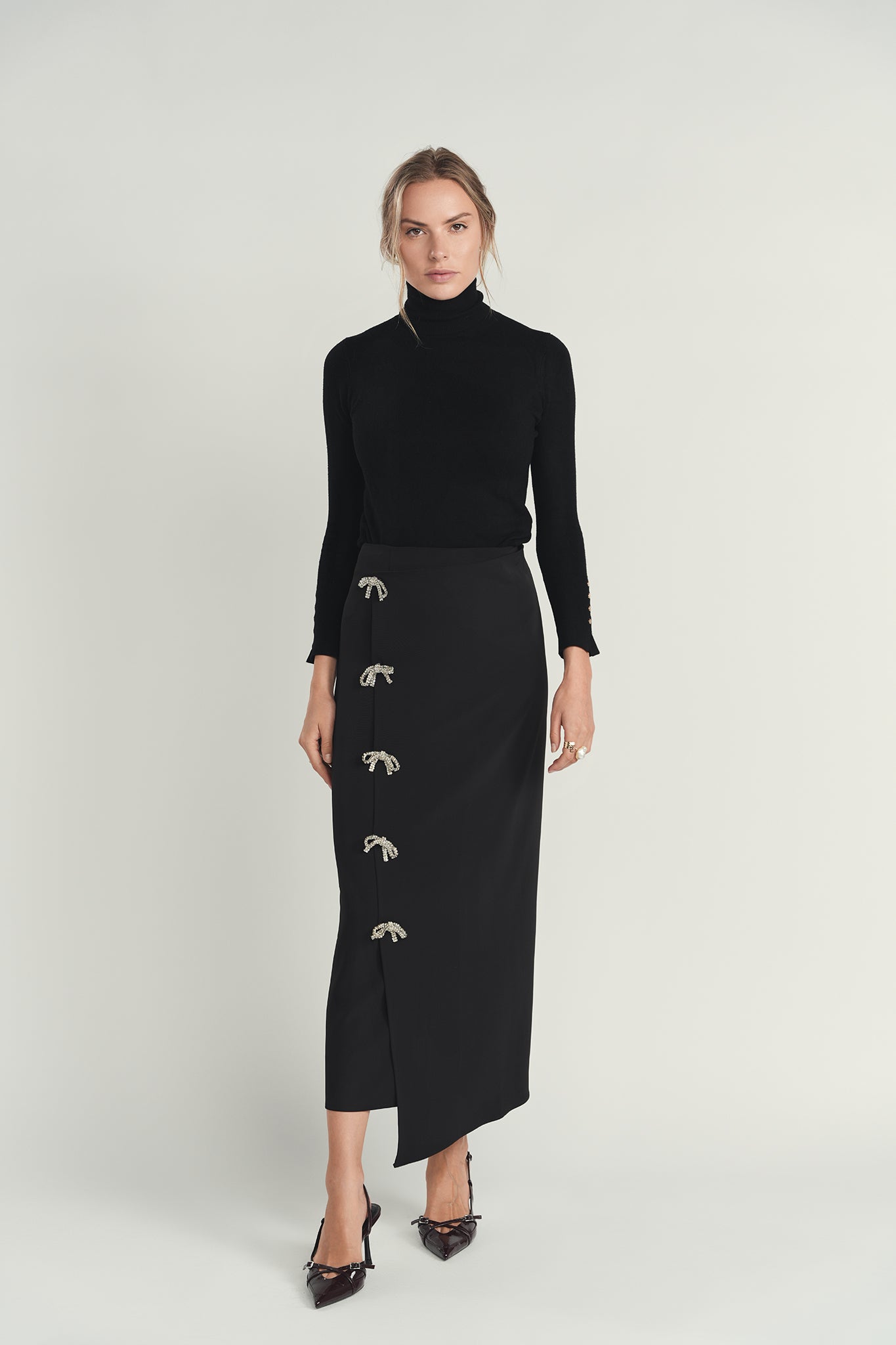Rhinestone Bow Midi Skirt