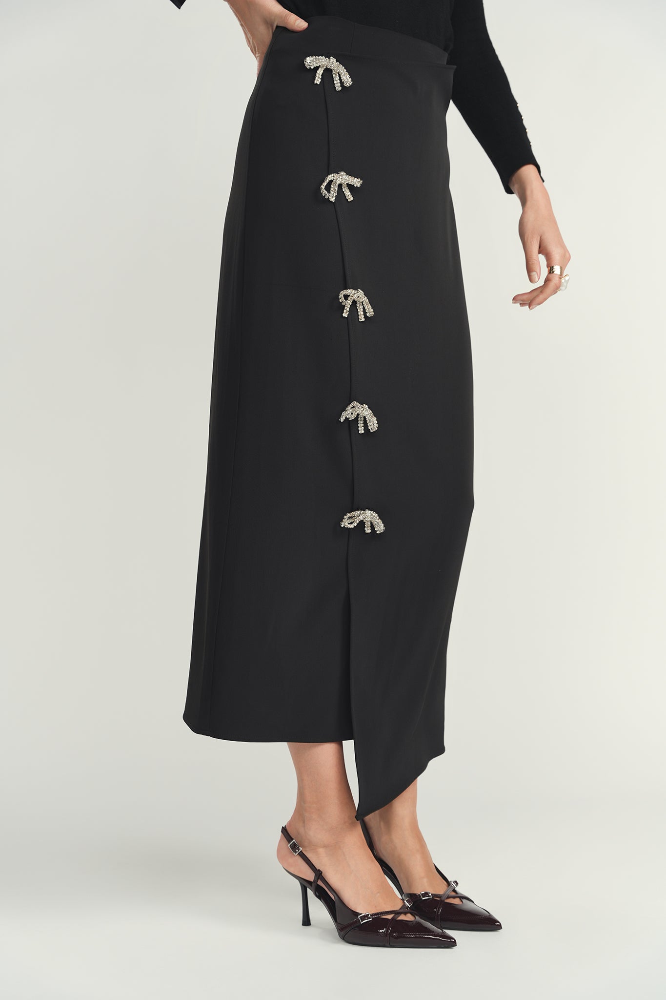 Rhinestone Bow Midi Skirt