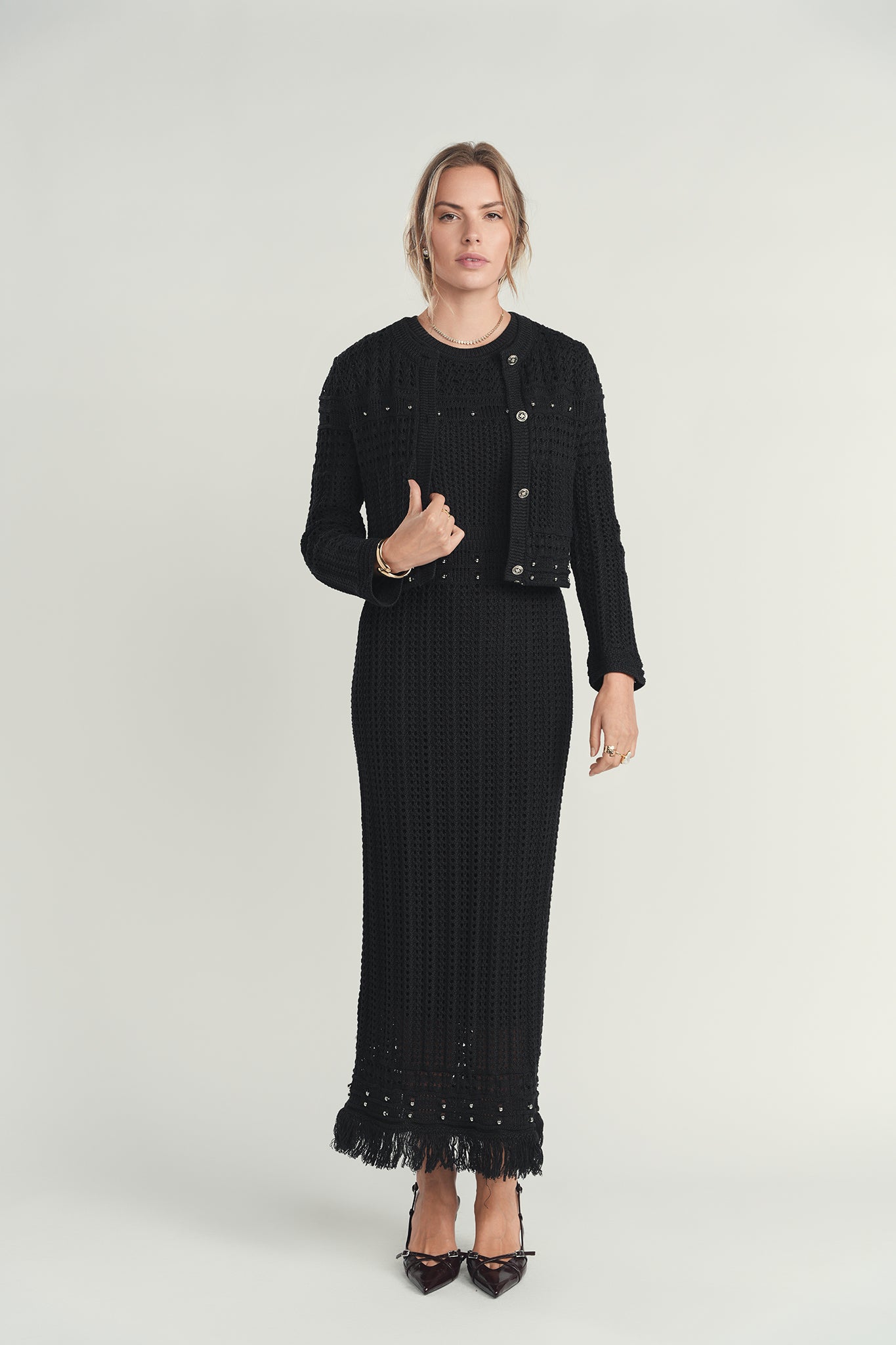 Shimmer Knit Dress & Cardigan - Black