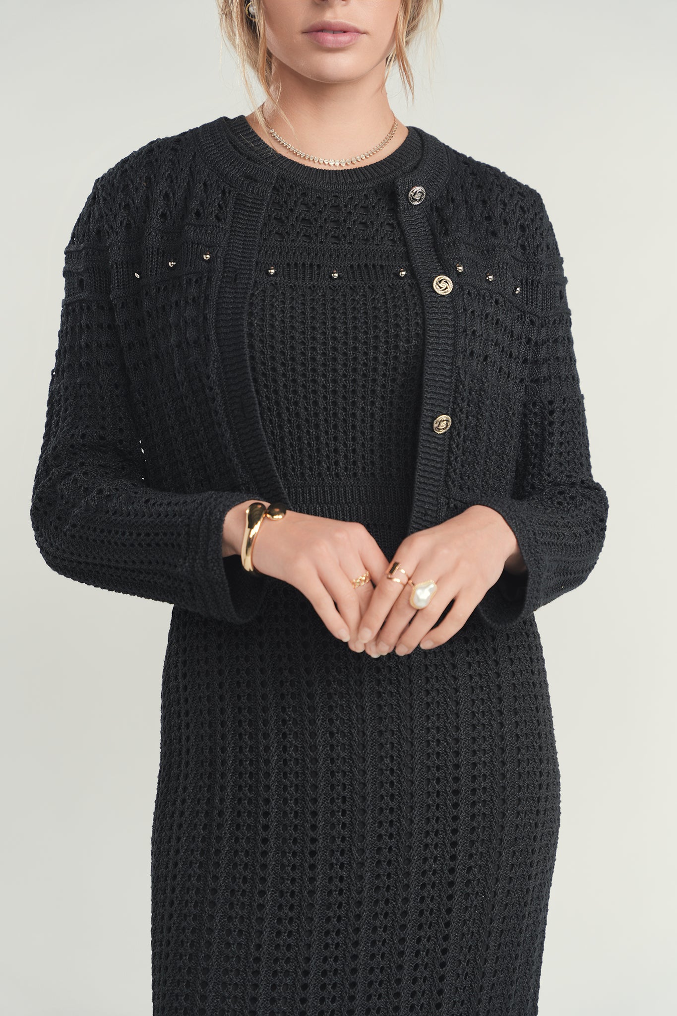 Shimmer Knit Dress & Cardigan - Black