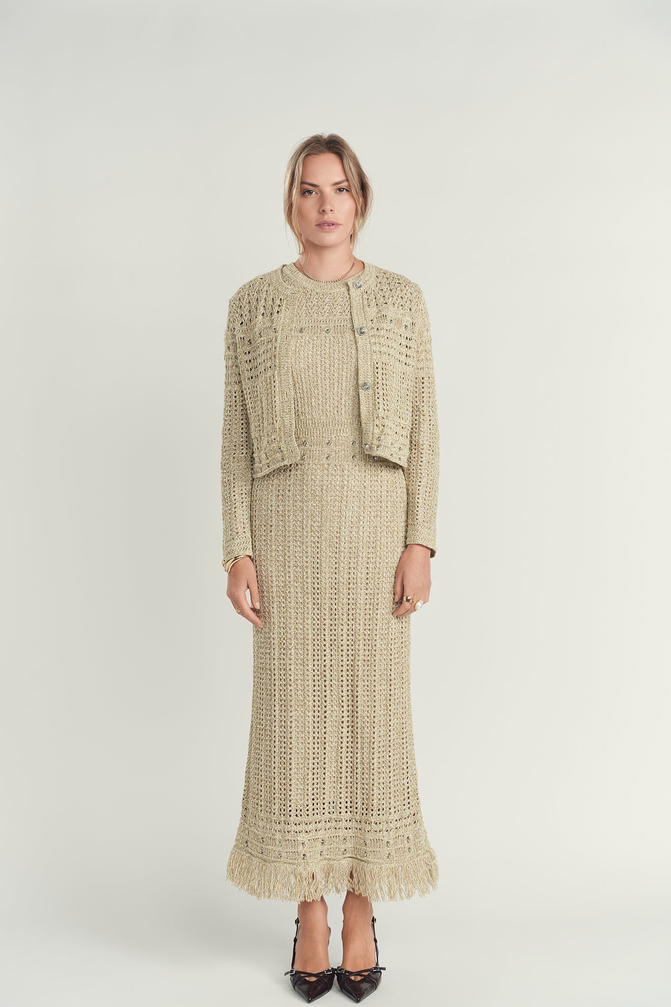 Shimmer Knit Dress & Cardigan