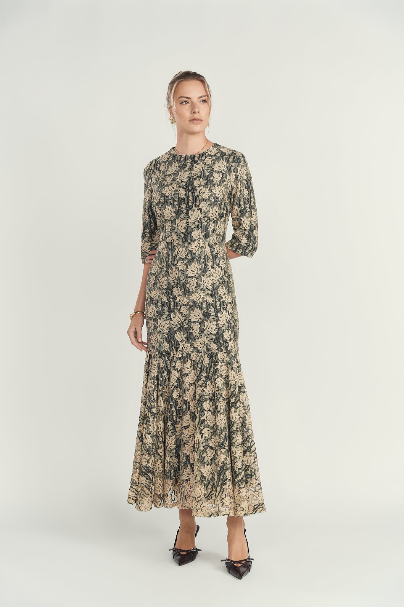 Lace Cascade Maxi Dress- Black & Cream