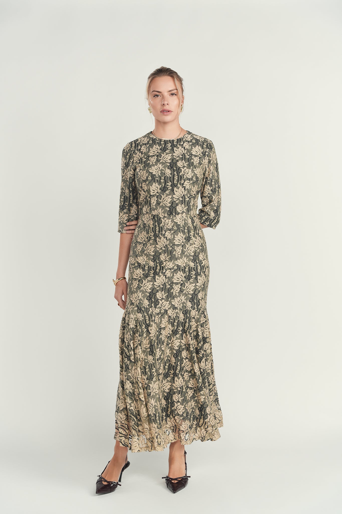 Lace Cascade Maxi Dress- Black & Cream