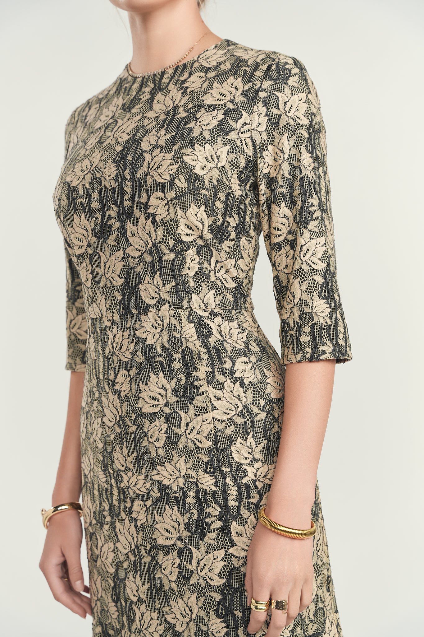Lace Cascade Maxi Dress- Black & Cream