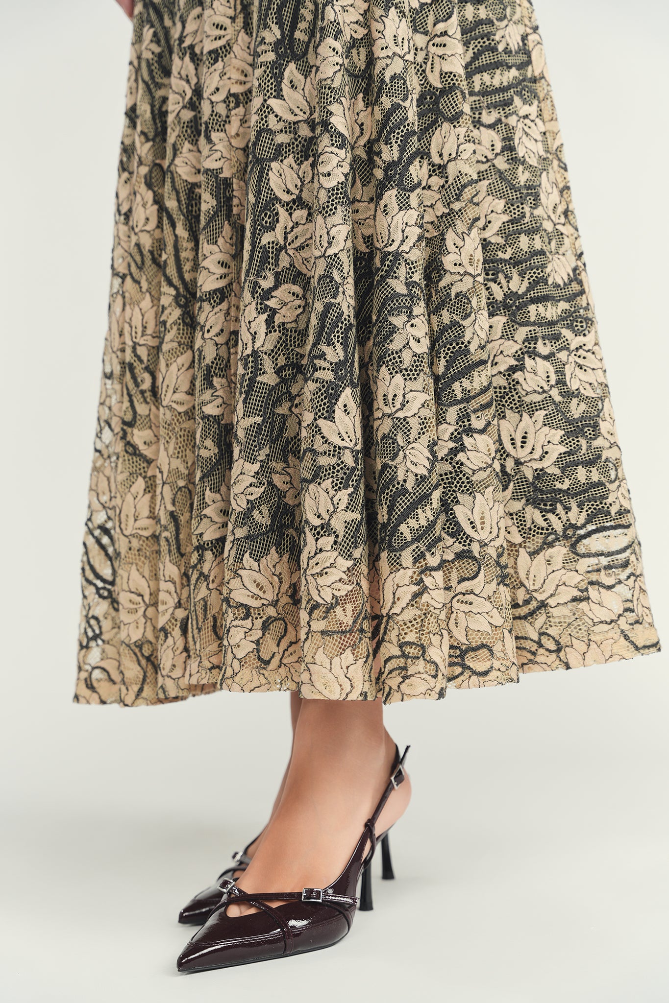 Lace Cascade Maxi Dress- Black & Cream