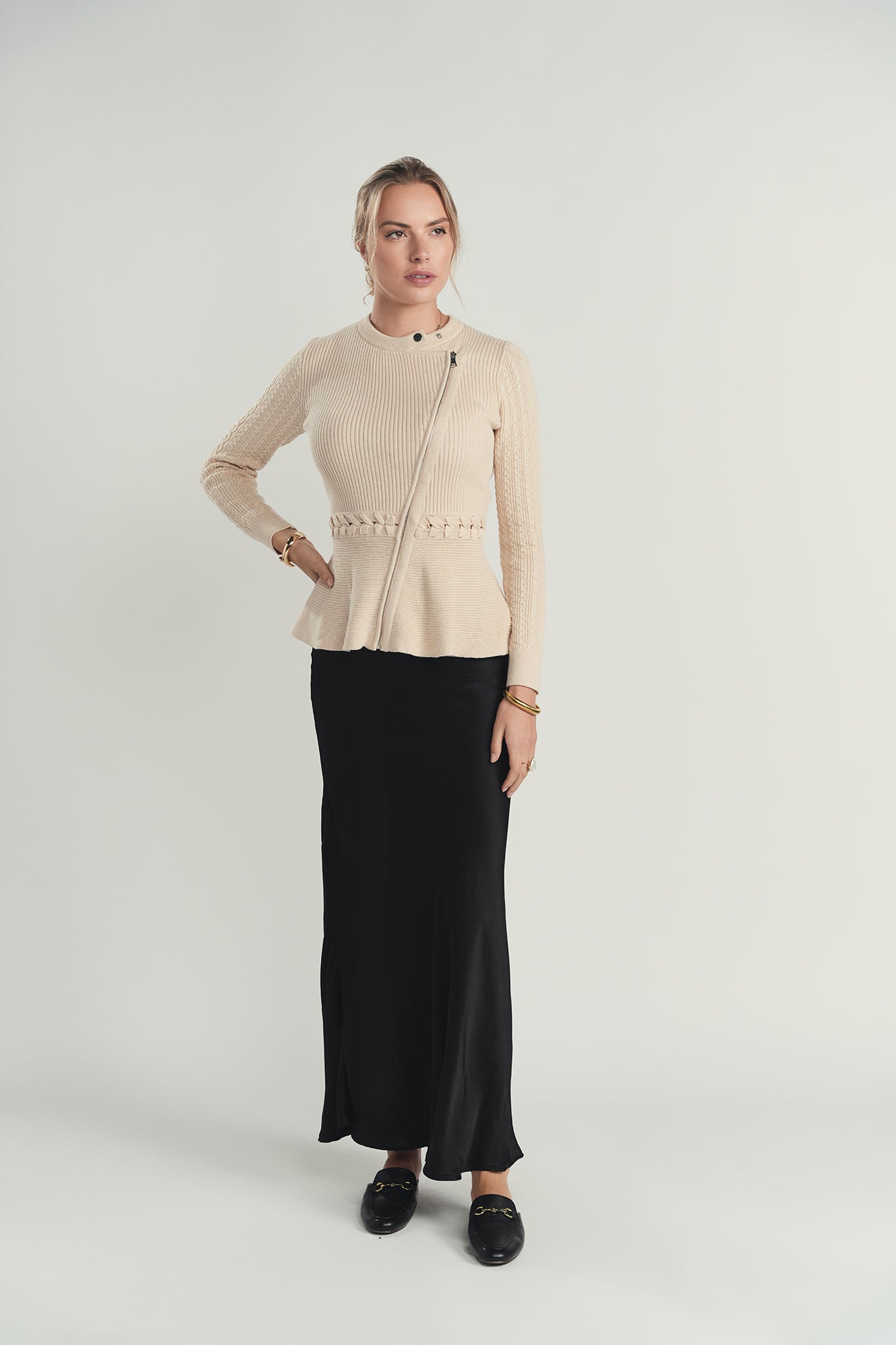 Zipper Detail Peplum Sweater