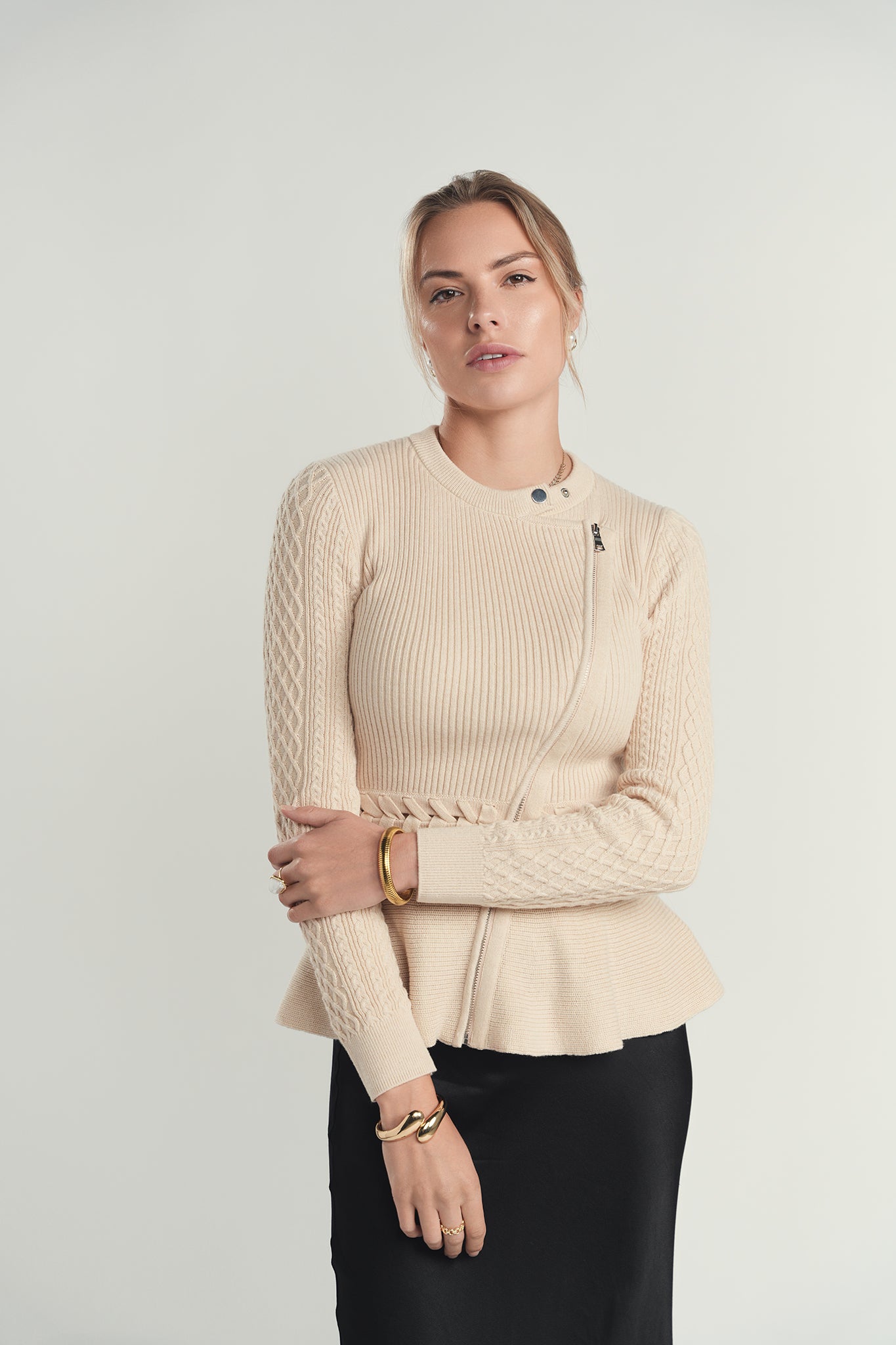 Zipper Detail Peplum Sweater