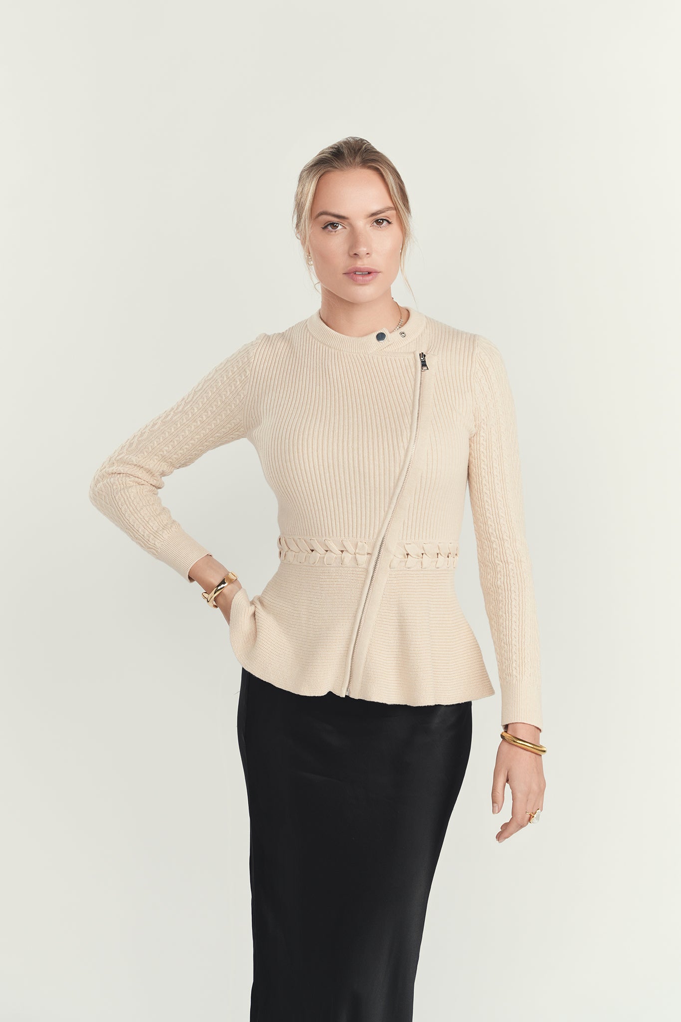 Zipper Detail Peplum Sweater