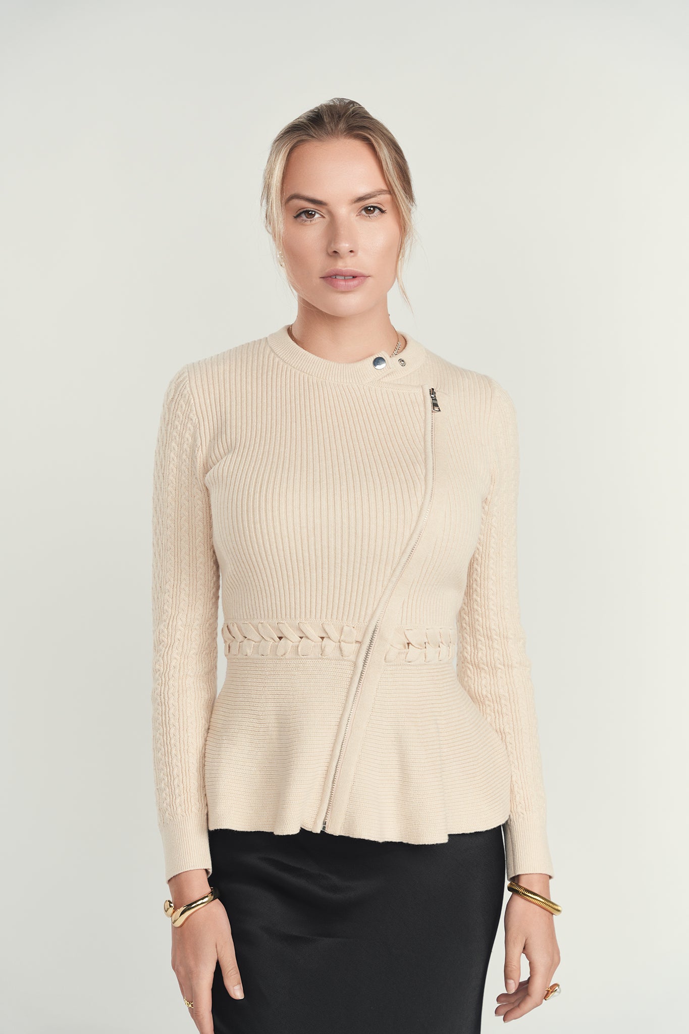 Zipper Detail Peplum Sweater
