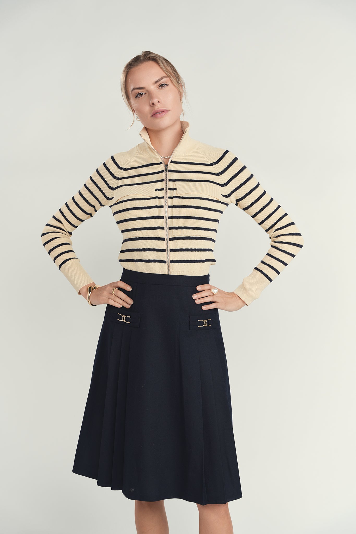 Wool Pleated Skirt- Navy