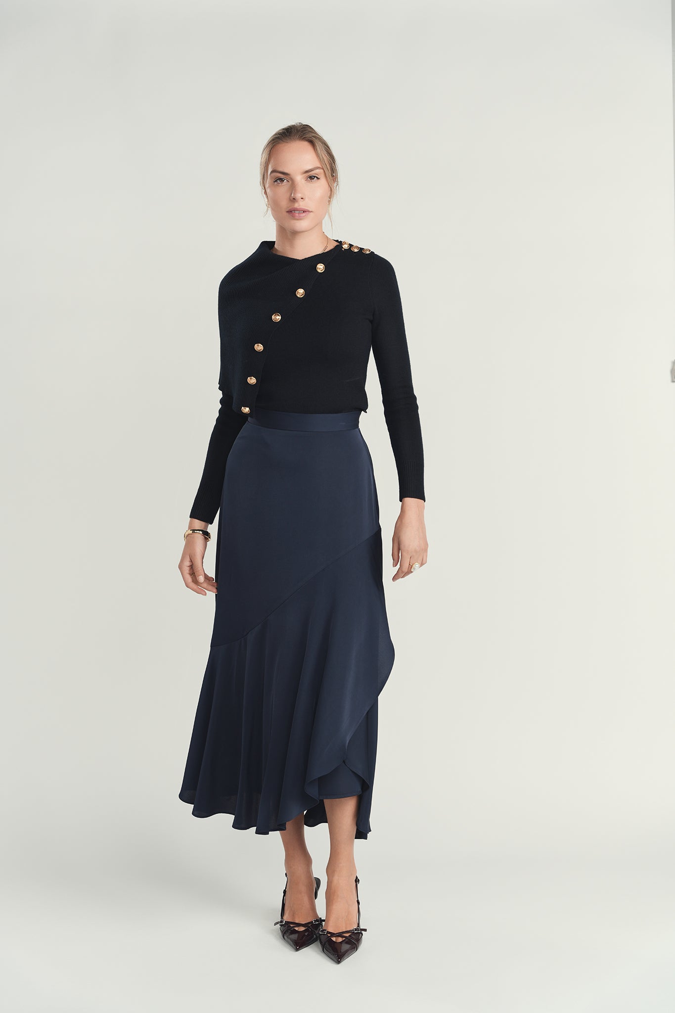 Satin Slip Skirt - Navy