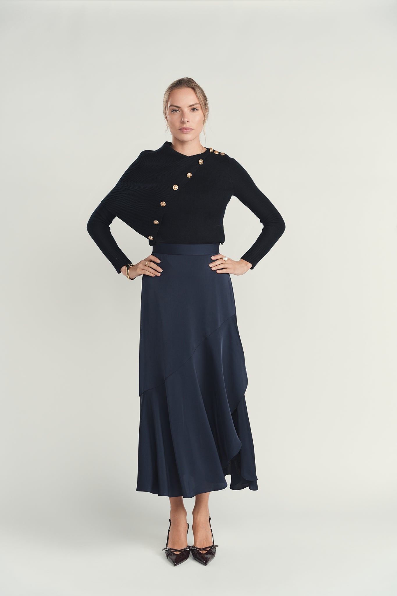 Satin Slip Skirt - Navy