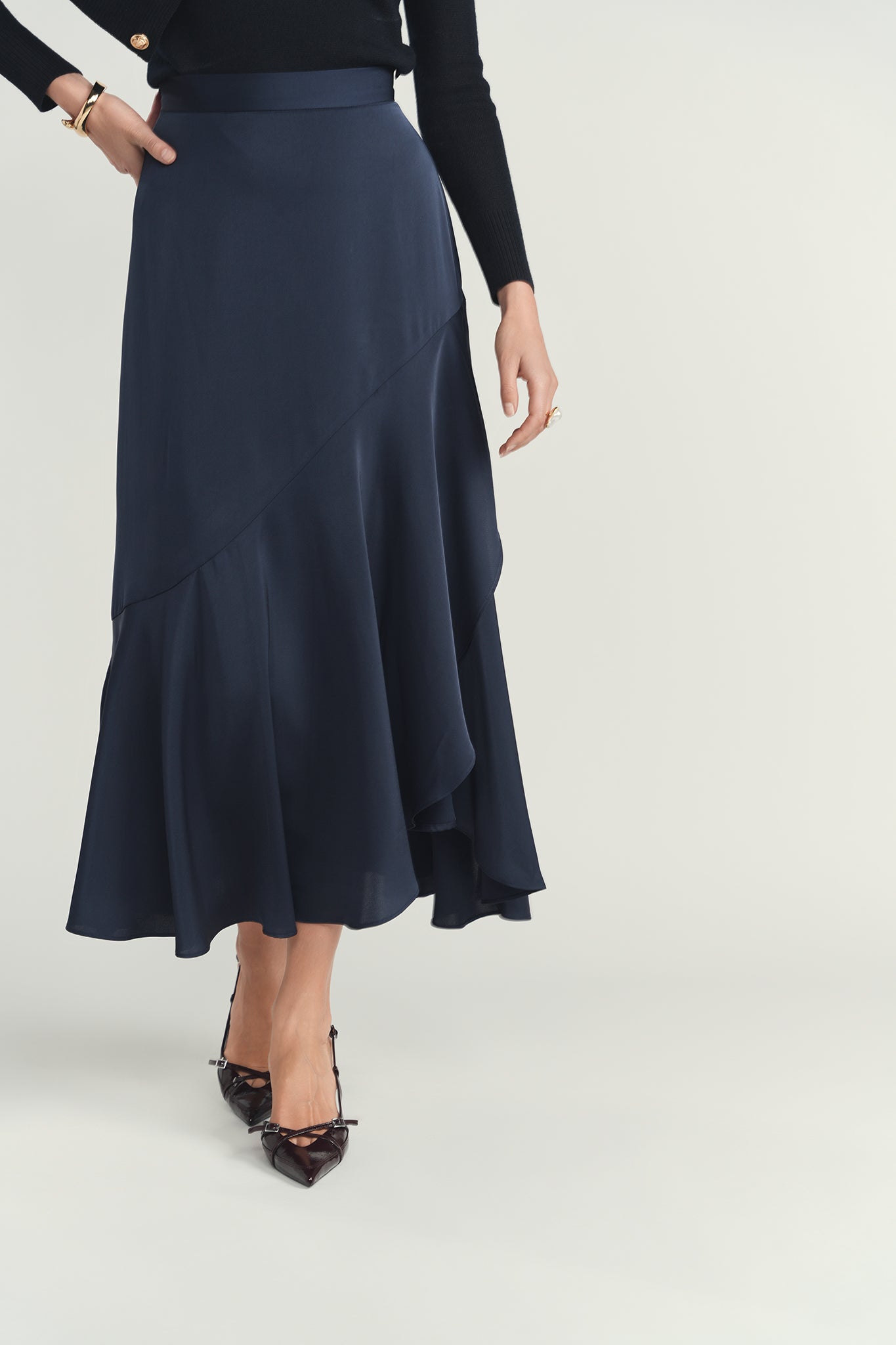 Satin Slip Skirt - Navy