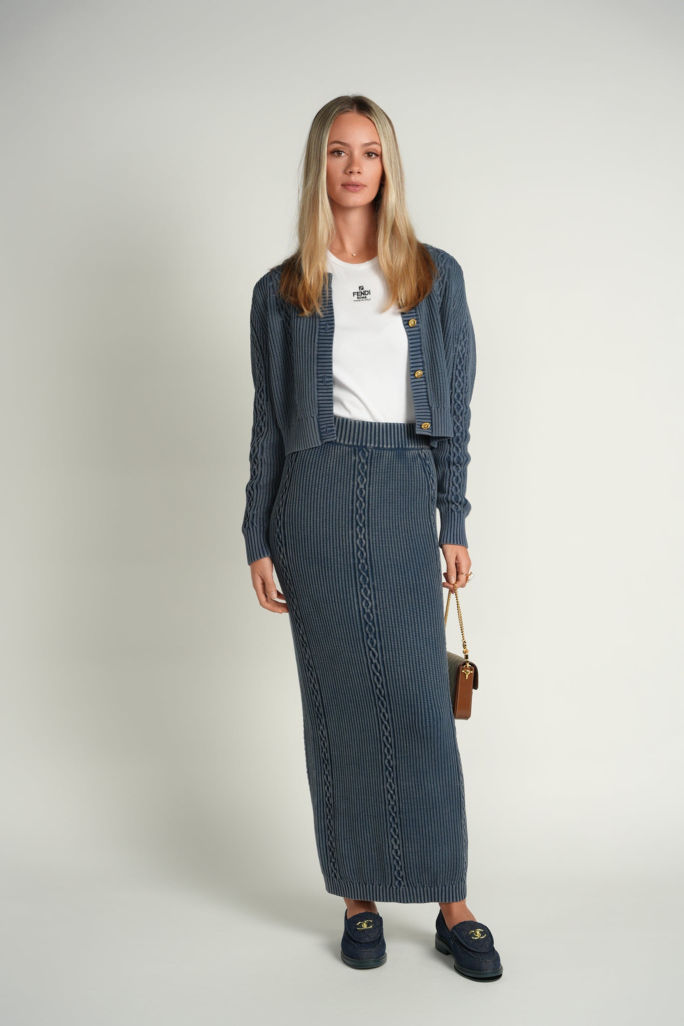 Denim Cable Maxi Skirt