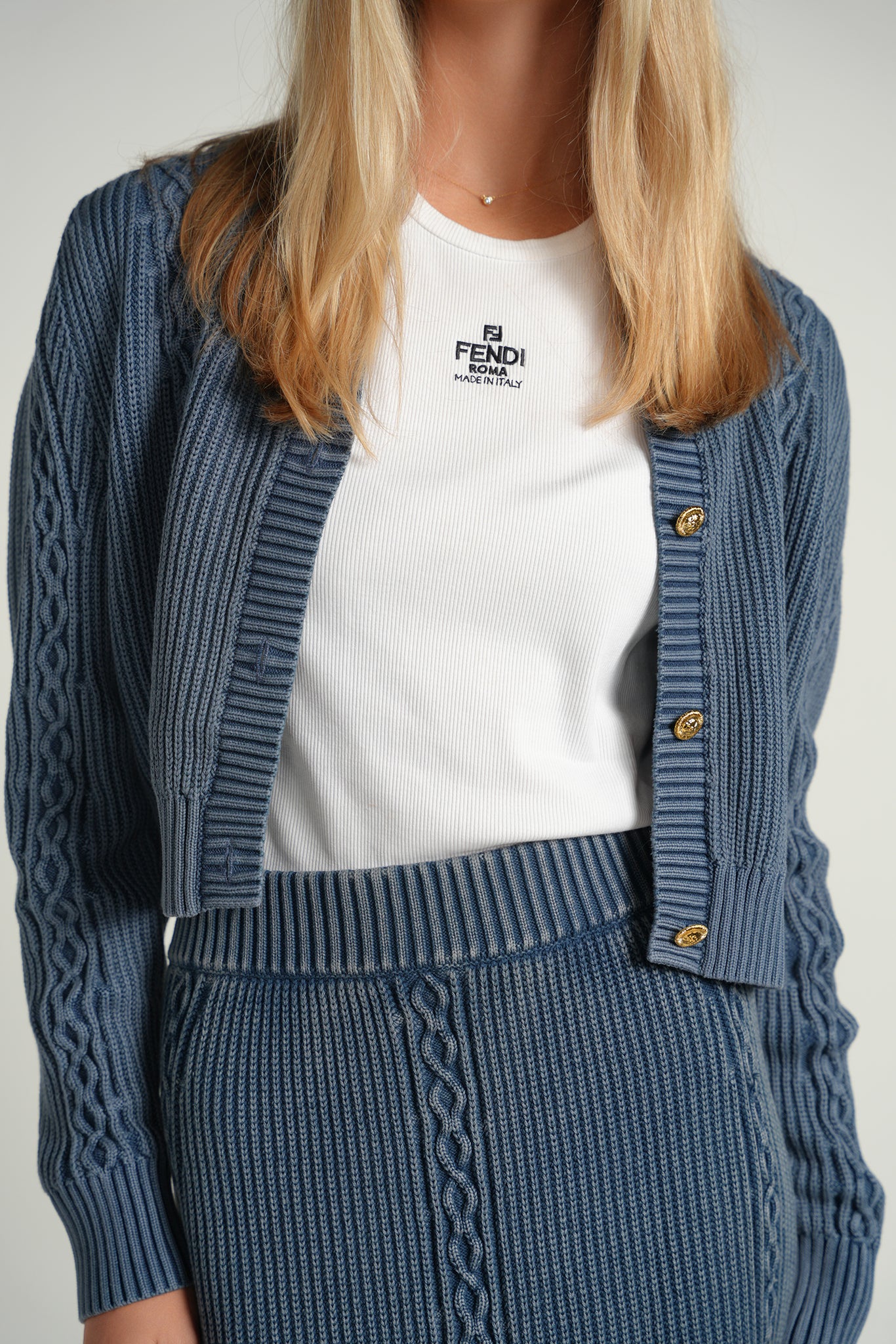 Denim Cable Cardigan