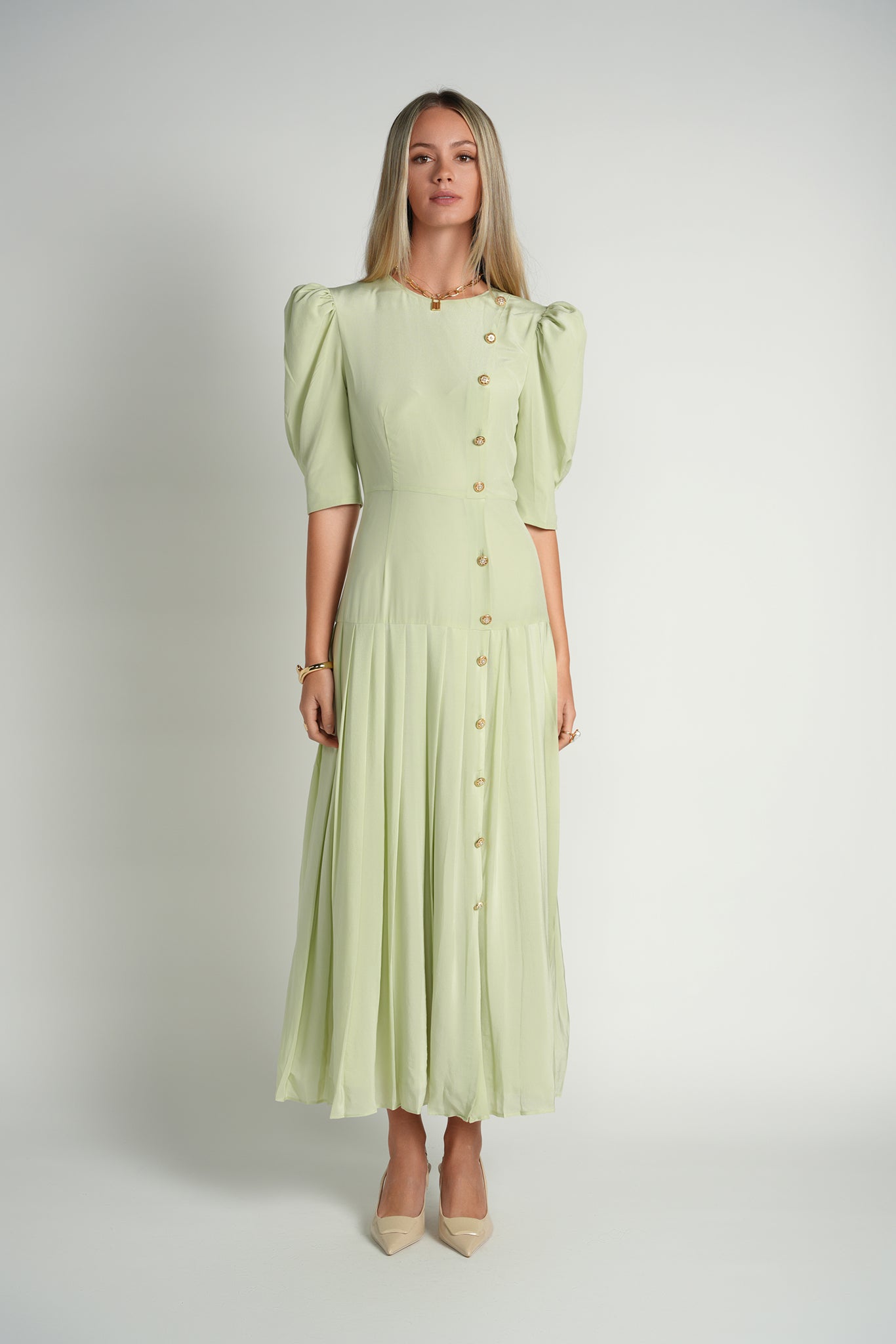 Silk A-Line Pleated Dress