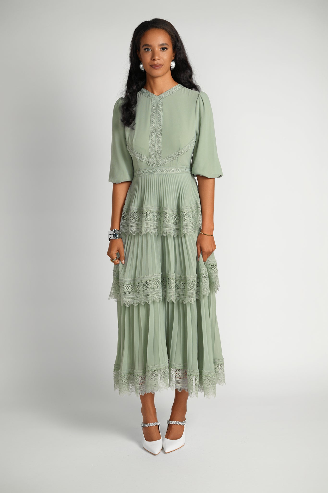 Lace Tier Maxi Dress - Seafoam