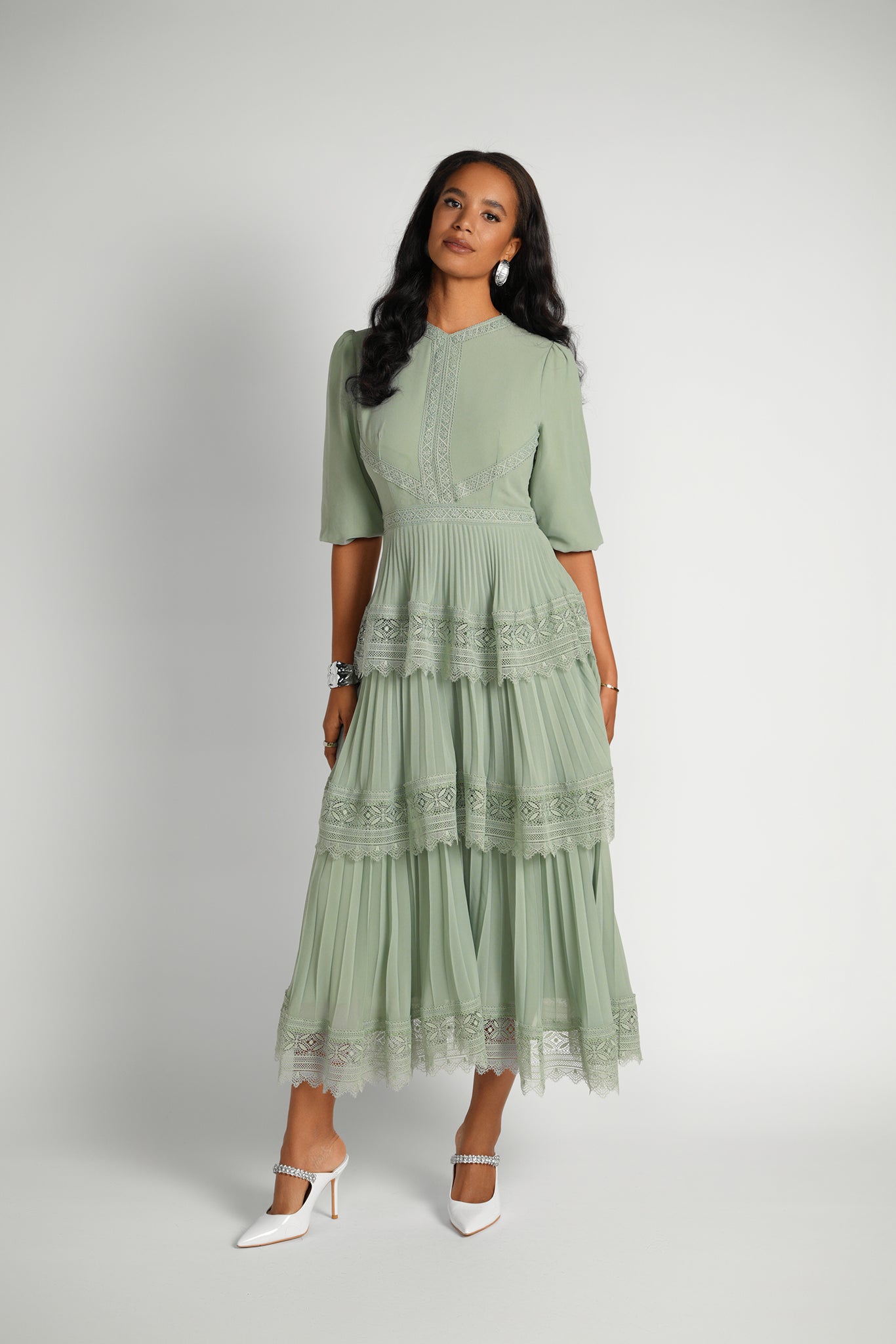 Lace Tier Maxi Dress - Seafoam