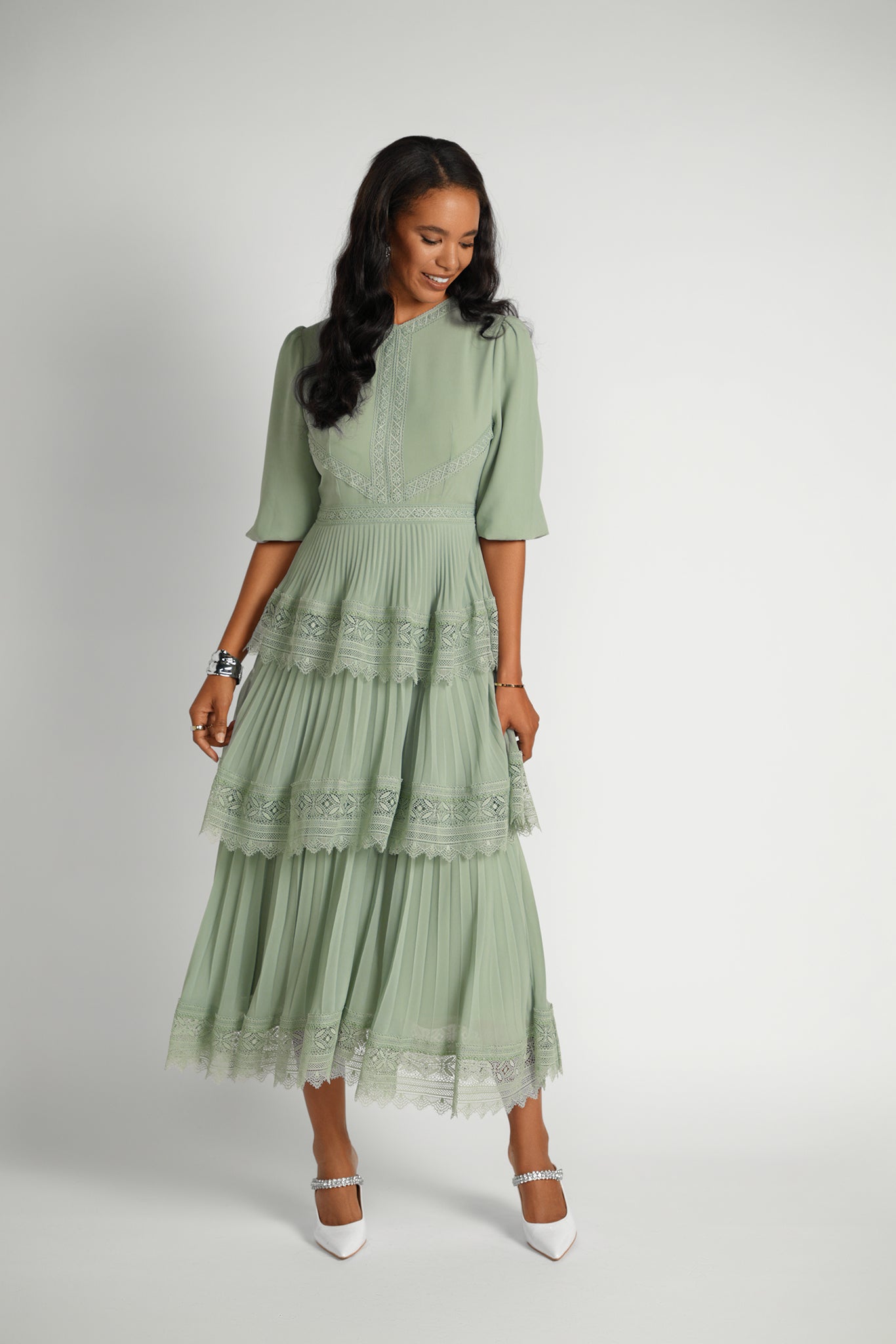 Lace Tier Maxi Dress - Seafoam