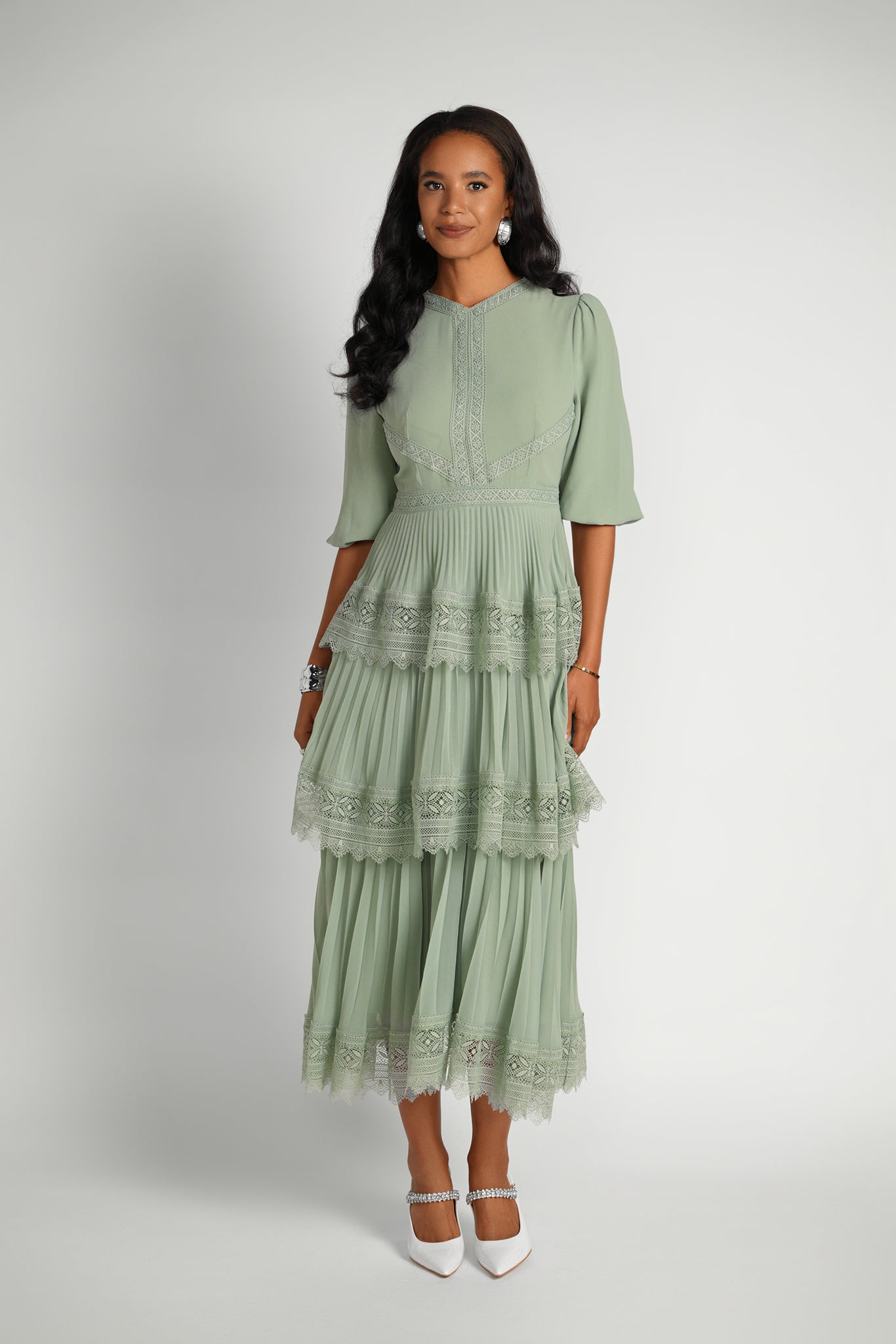 Lace Tier Maxi Dress - Seafoam