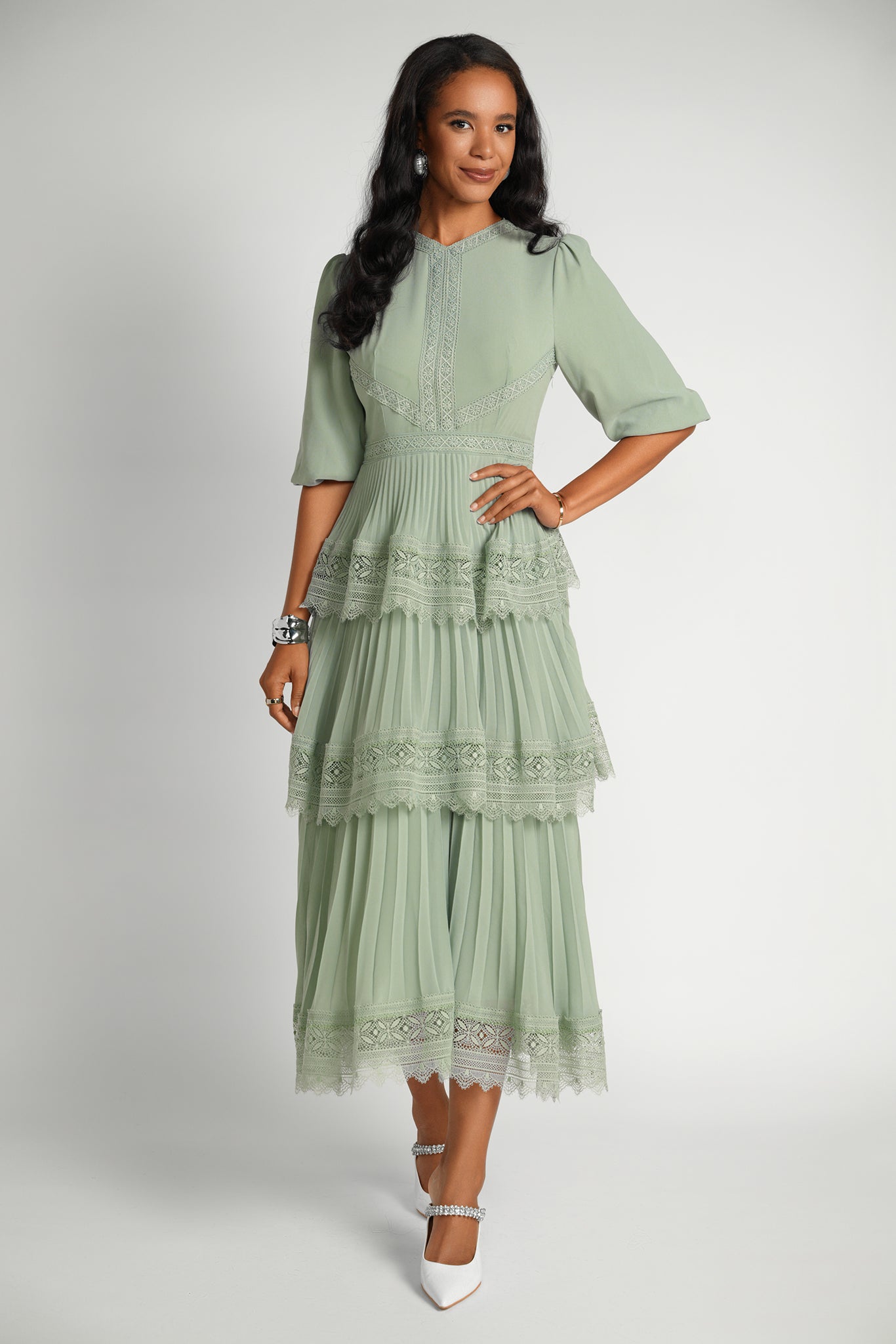 Lace Tier Maxi Dress - Seafoam