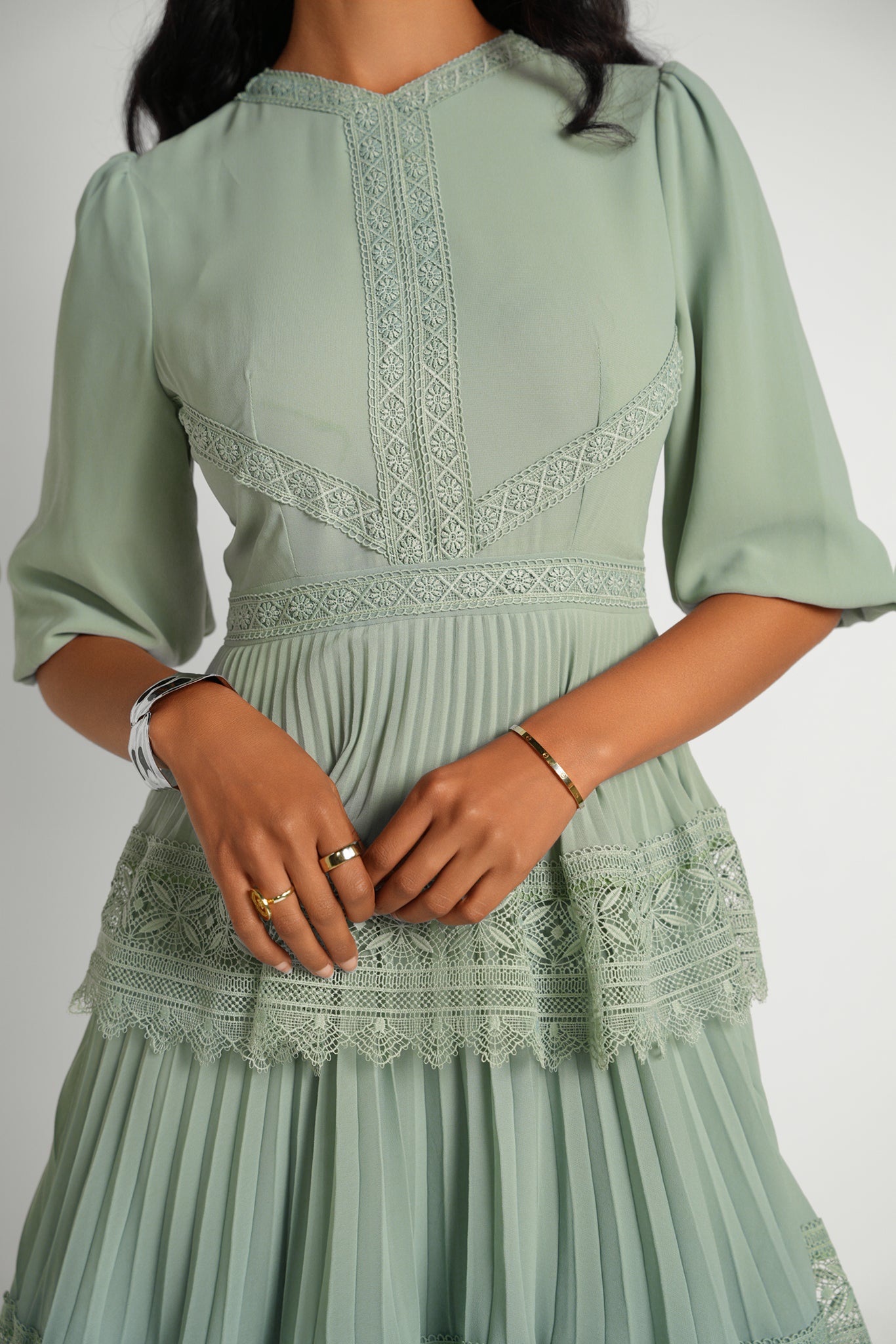 Lace Tier Maxi Dress - Seafoam