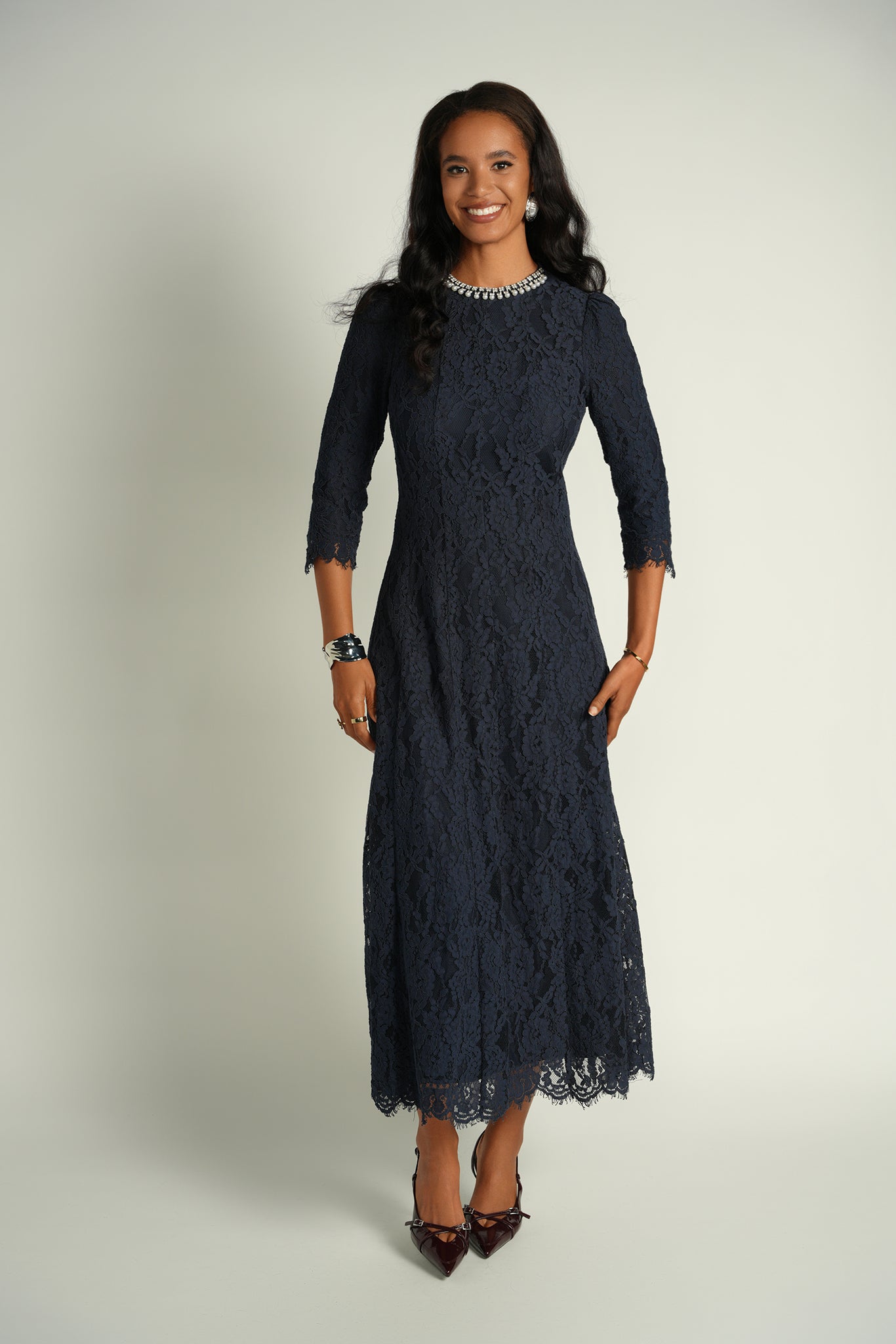 Embellished Lace Midi Dress