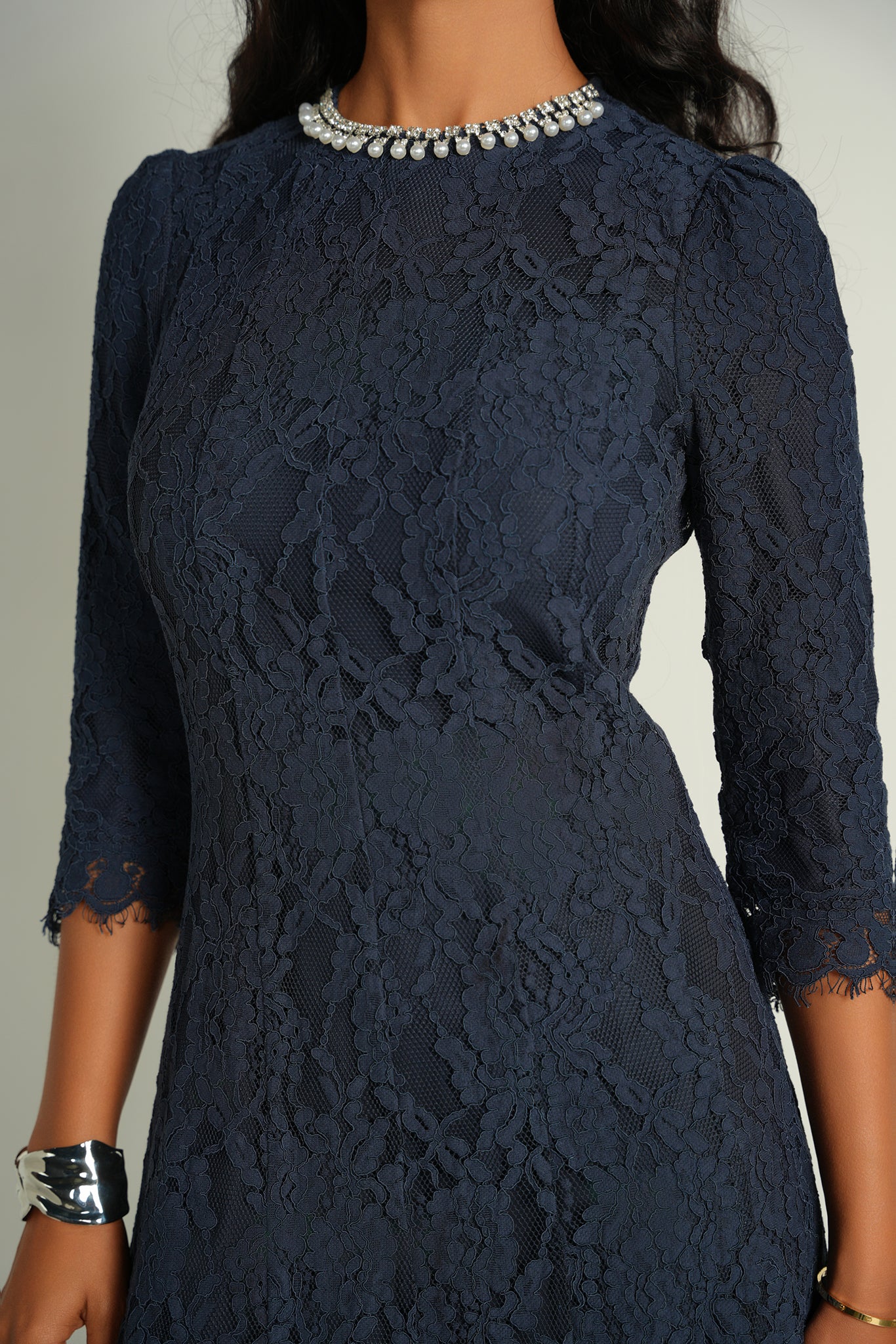 Embellished Lace Midi Dress