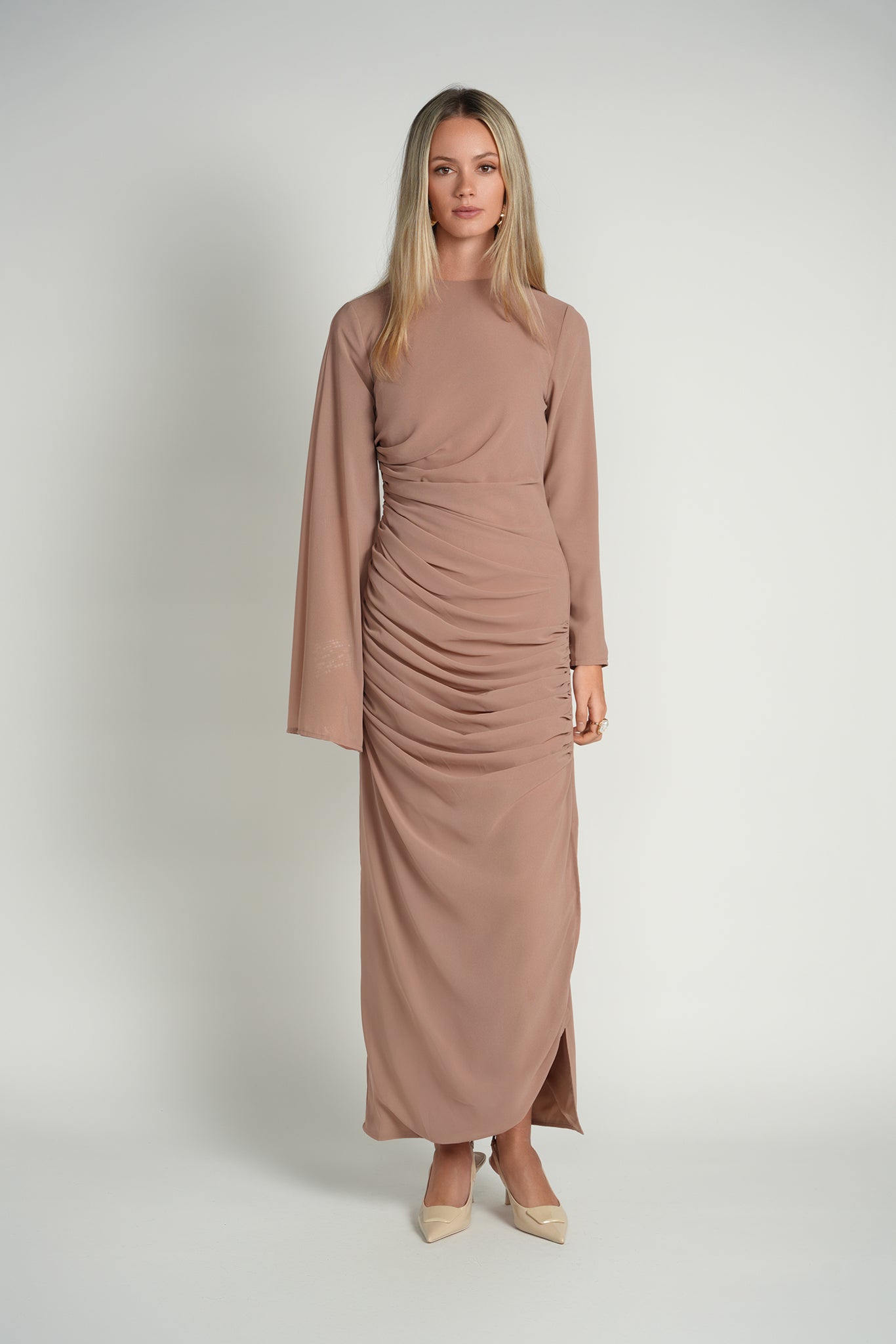 Ruched Cape Sleeve Dress