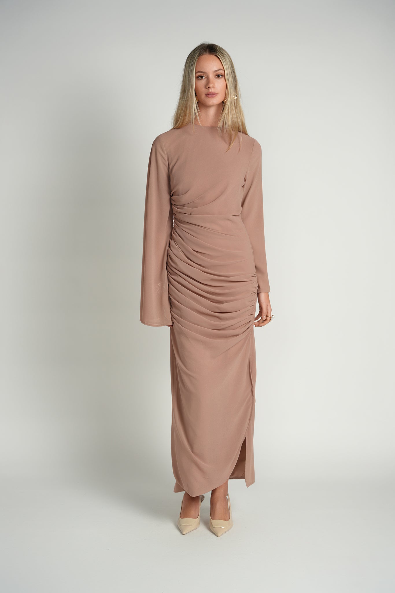 Ruched Cape Sleeve Dress