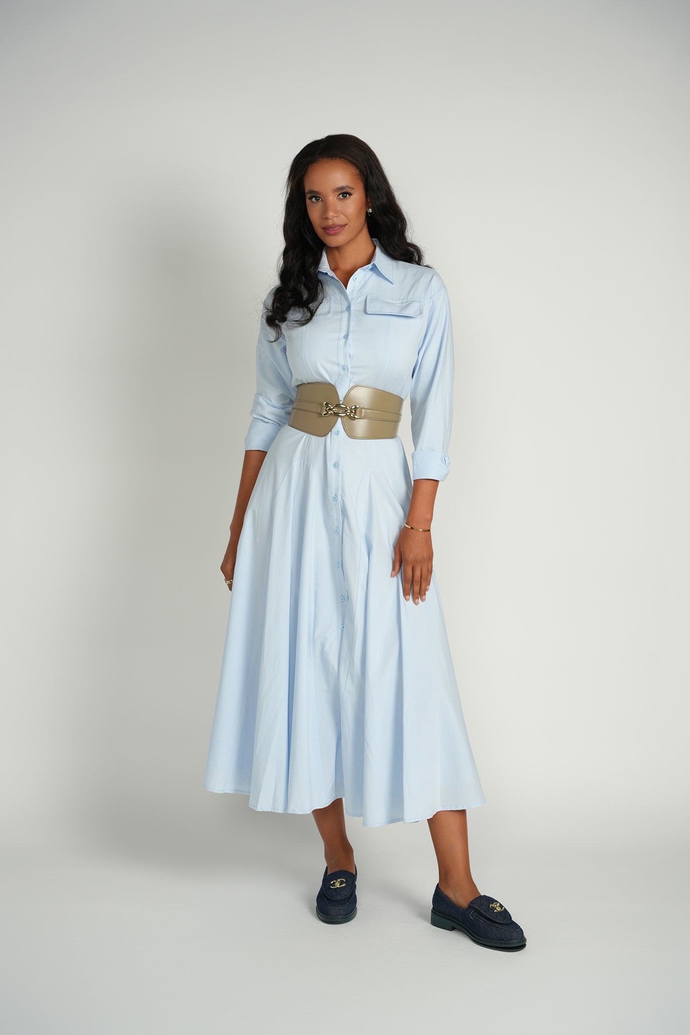 cotton poplin shirt dress Poplin Shirt Dress – Powder Blue X-Small