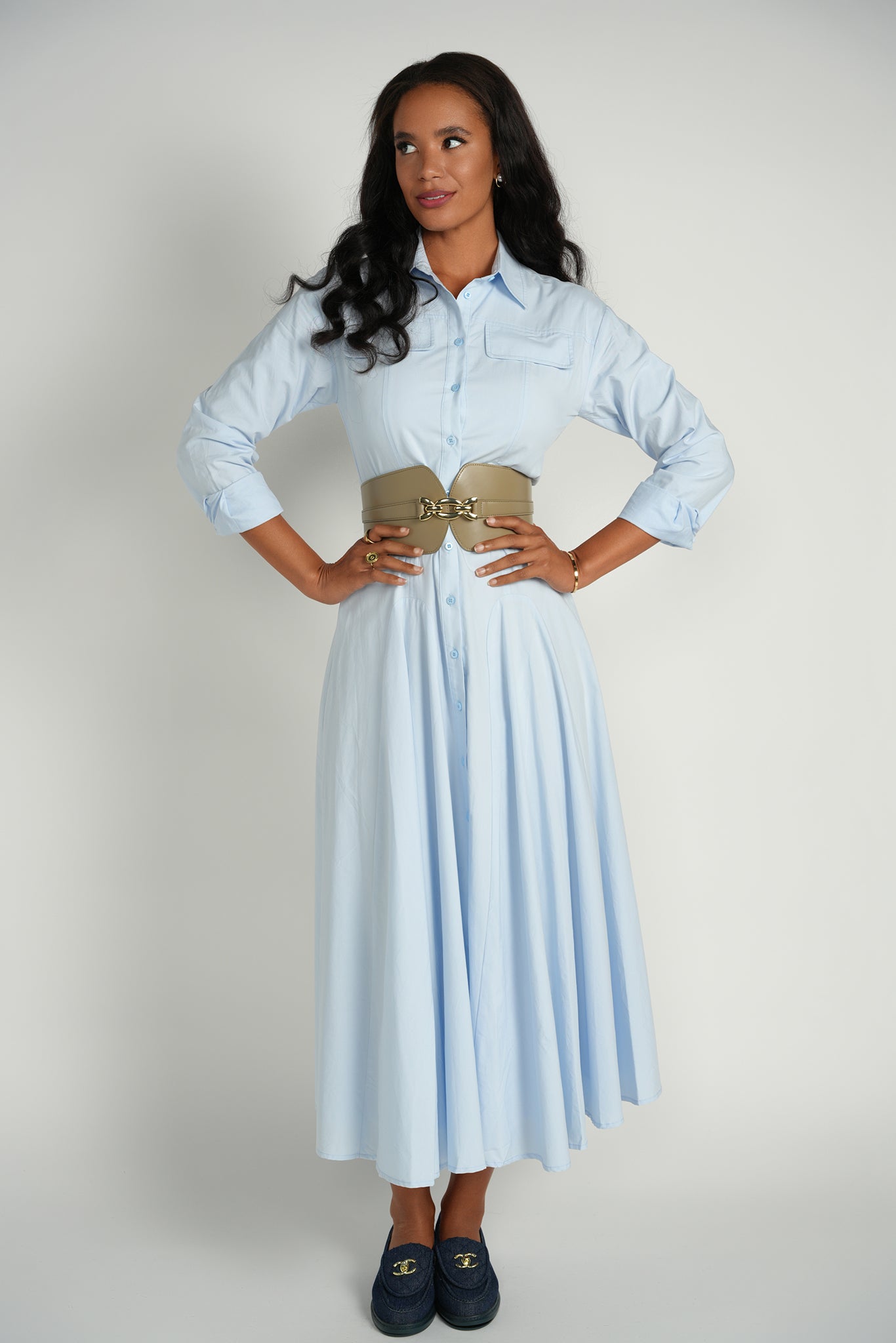 Poplin Shirt Dress – Powder Blue X-Small Poplin Shirt Dress – Powder Blue X-Small