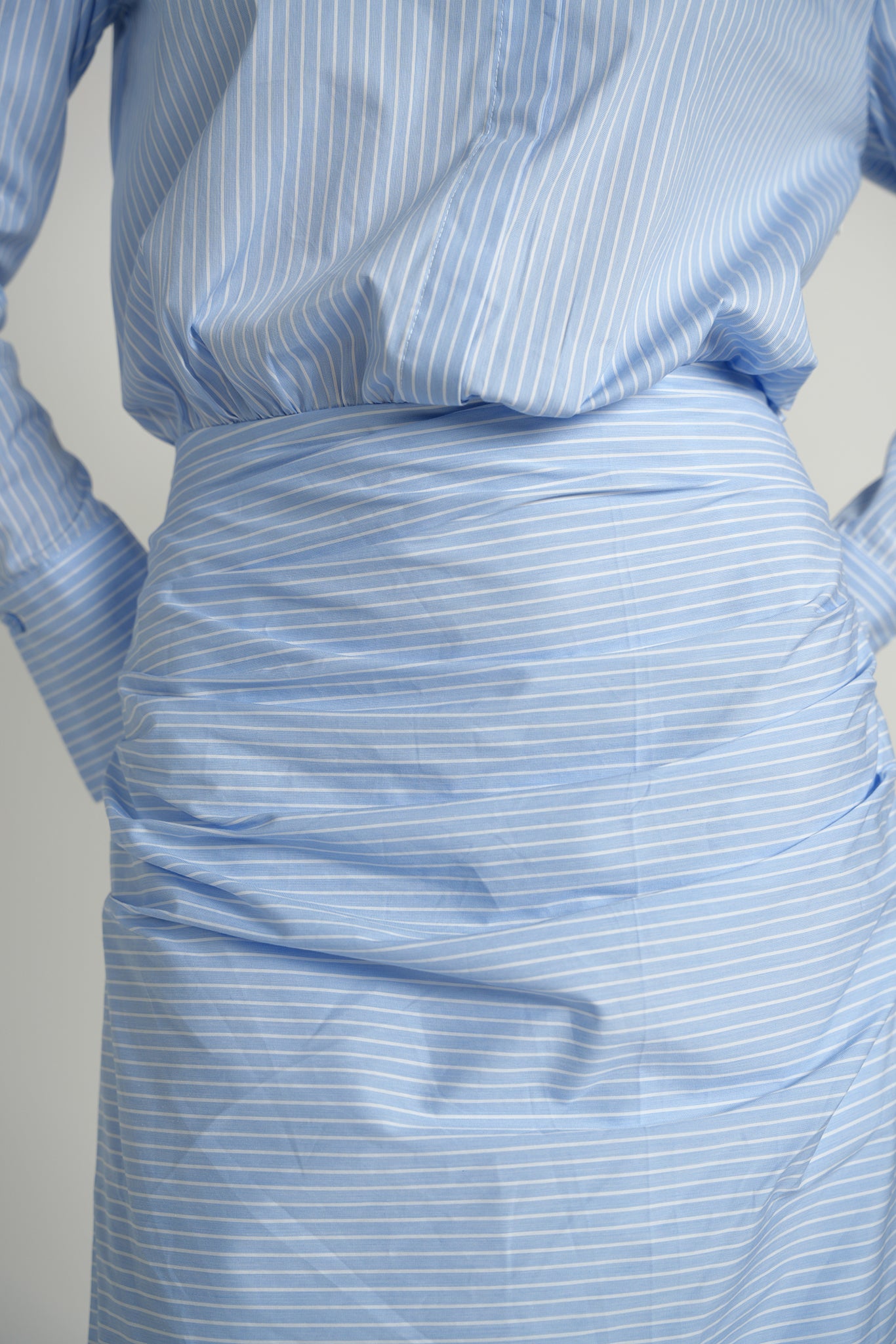 Striped Ruched Dress – Sky Blue